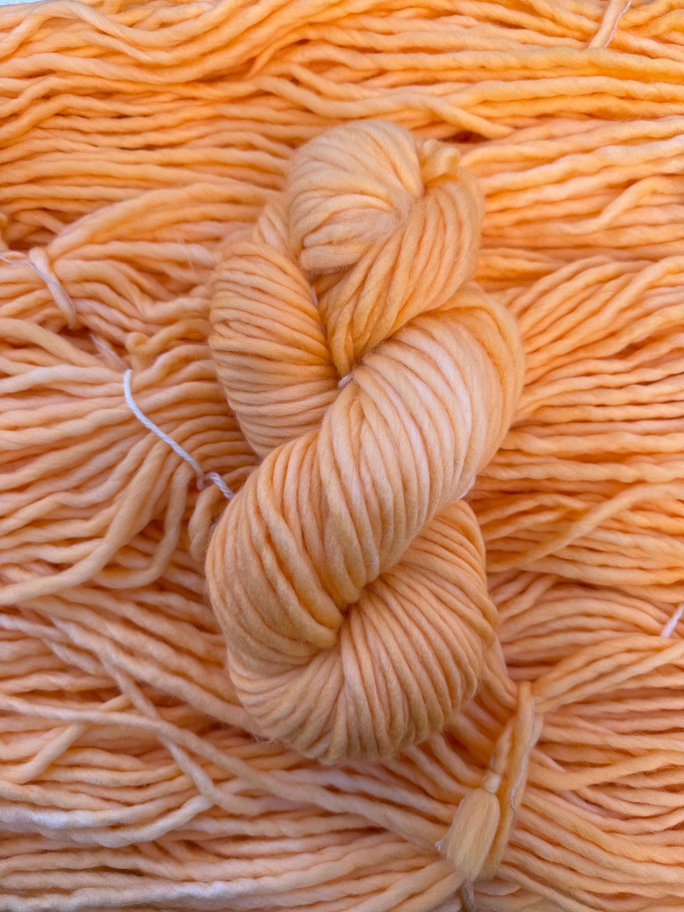Apricot cream hand dyed super bulky merino wool, size 6, 98 yards, semi solid, indie dye, superwash