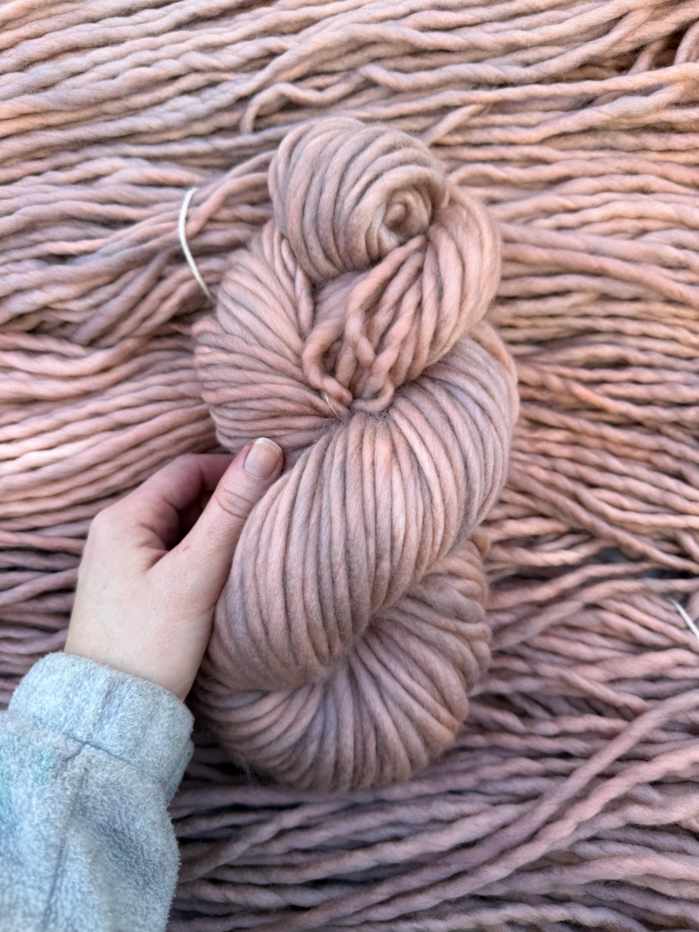 Cashmere fog hand dyed super bulky merino wool, size 6, 98 yards, semi solid, indie dye, superwash