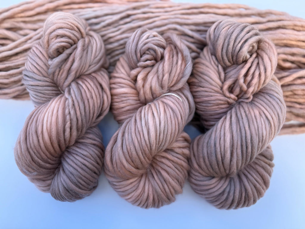Cashmere fog hand dyed super bulky merino wool, size 6, 98 yards, semi solid, indie dye, superwash