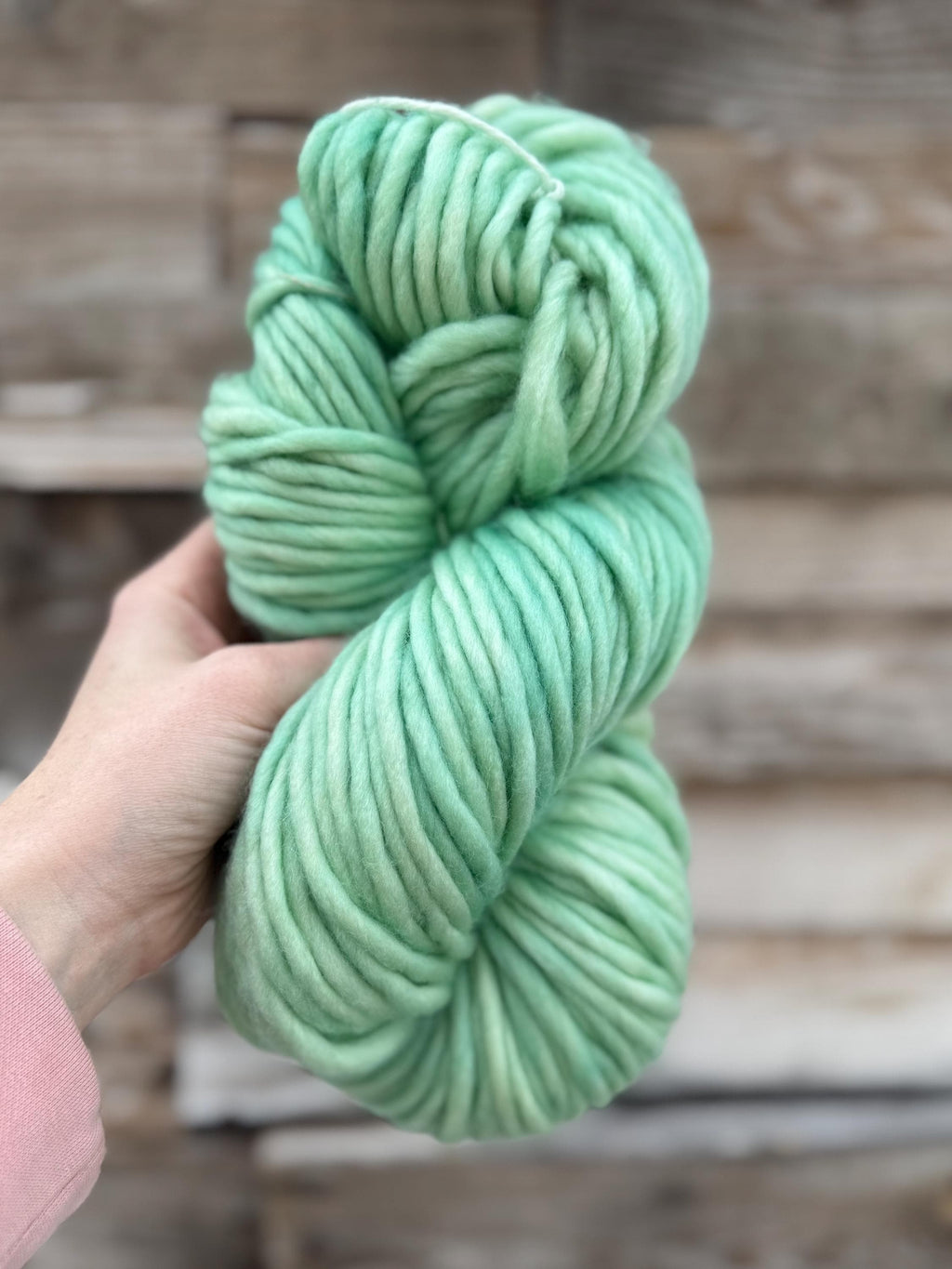 Pressed sage hand dyed super bulky merino wool, size 6, 98 yards, semi solid, indie dye, superwash