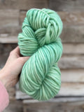 Pressed sage hand dyed super bulky merino wool, size 6, 98 yards, semi solid, indie dye, superwash
