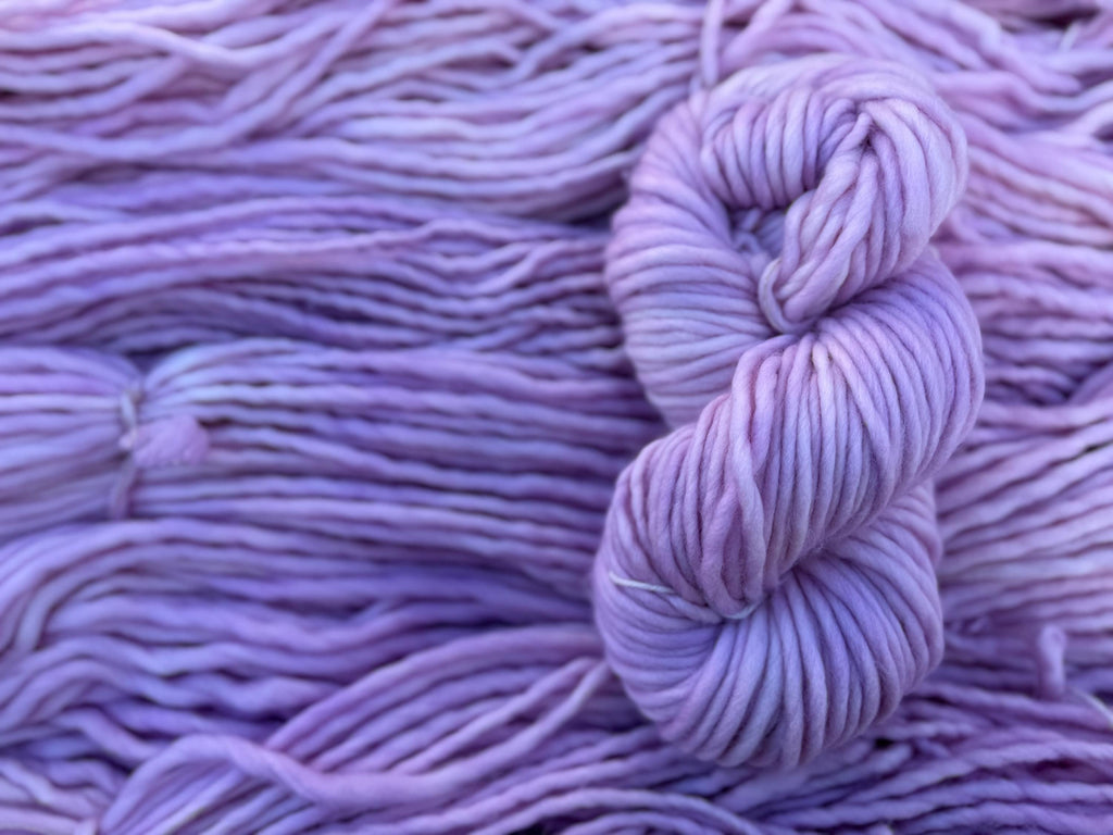 Sugar plum hand dyed super bulky merino wool, size 6, 98 yards, semi solid, indie dye, superwash