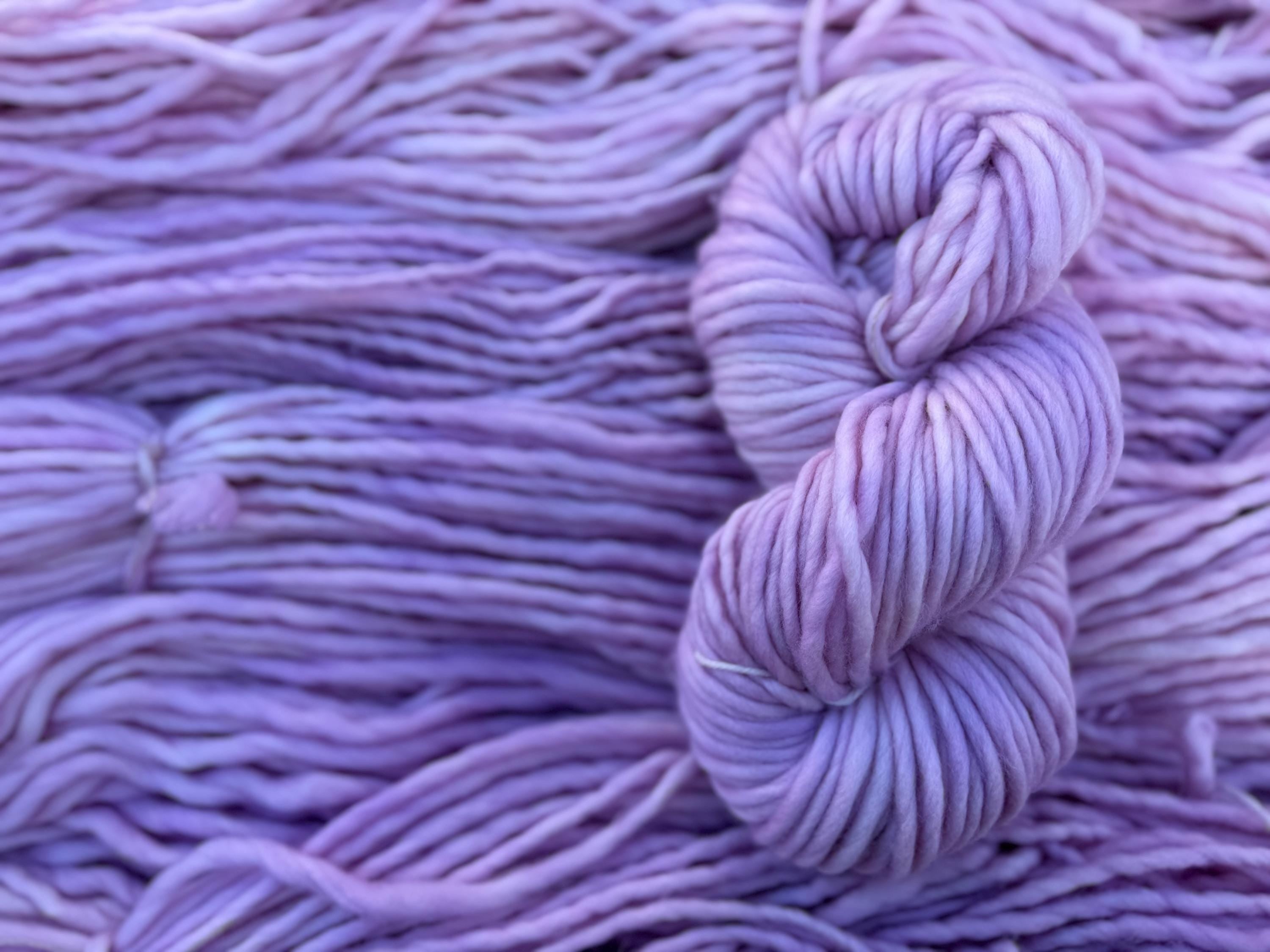Sugar plum hand dyed super bulky merino wool, size 6, 98 yards, semi solid, indie dye, superwash