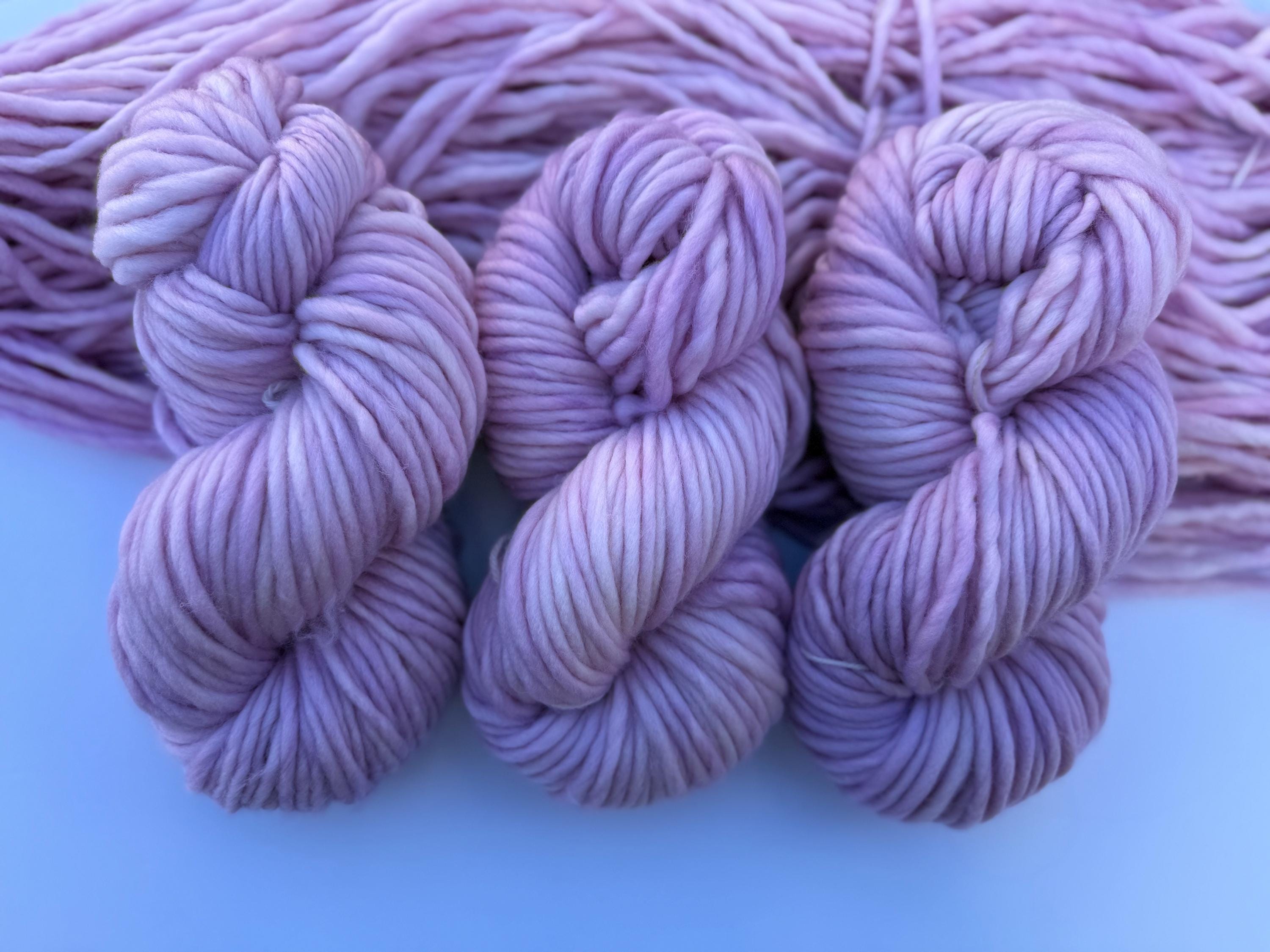 Sugar plum hand dyed super bulky merino wool, size 6, 98 yards, semi solid, indie dye, superwash