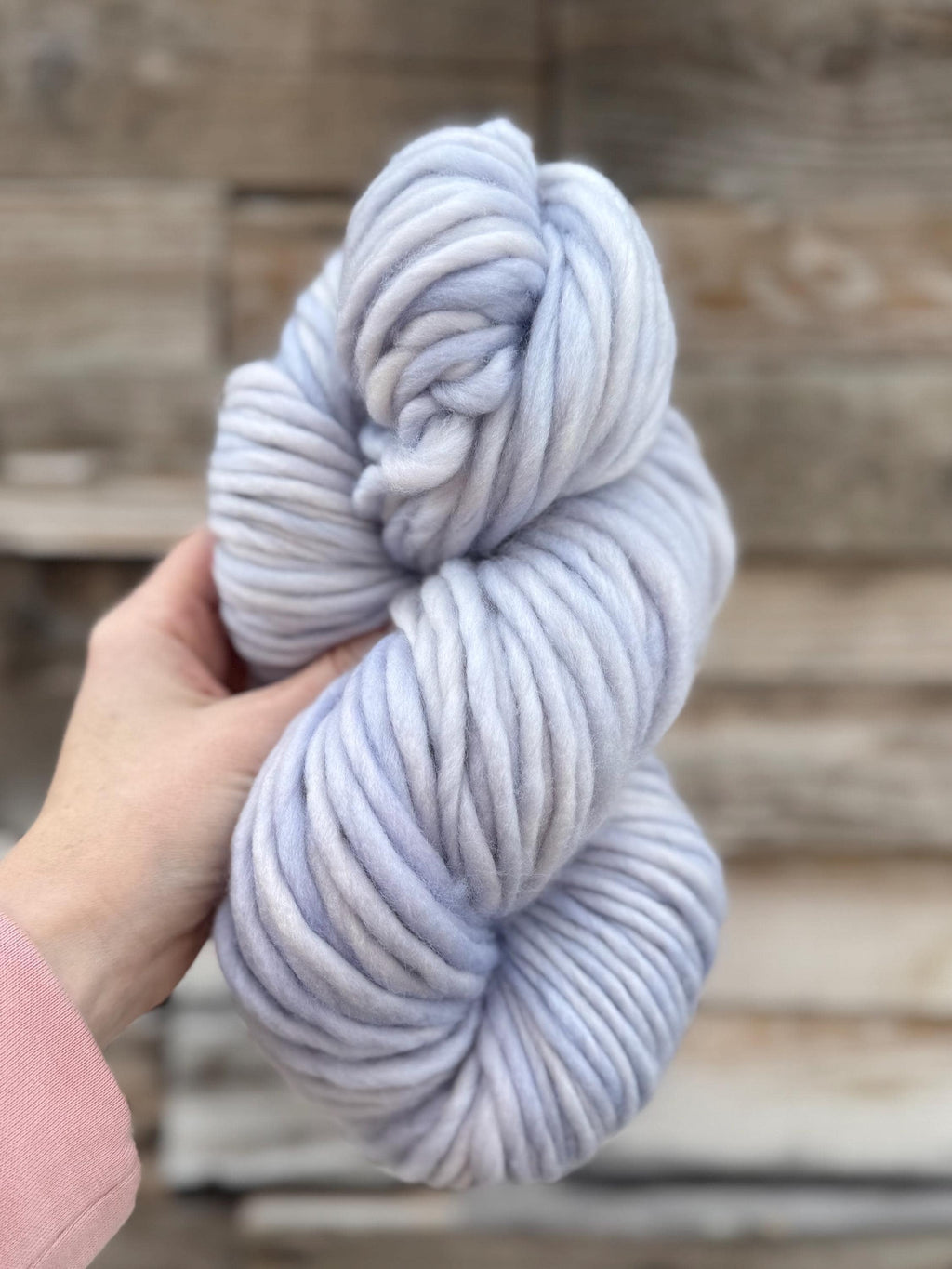 Morning frost hand dyed super bulky merino wool, size 6, 98 yards, semi solid, indie dye, superwash