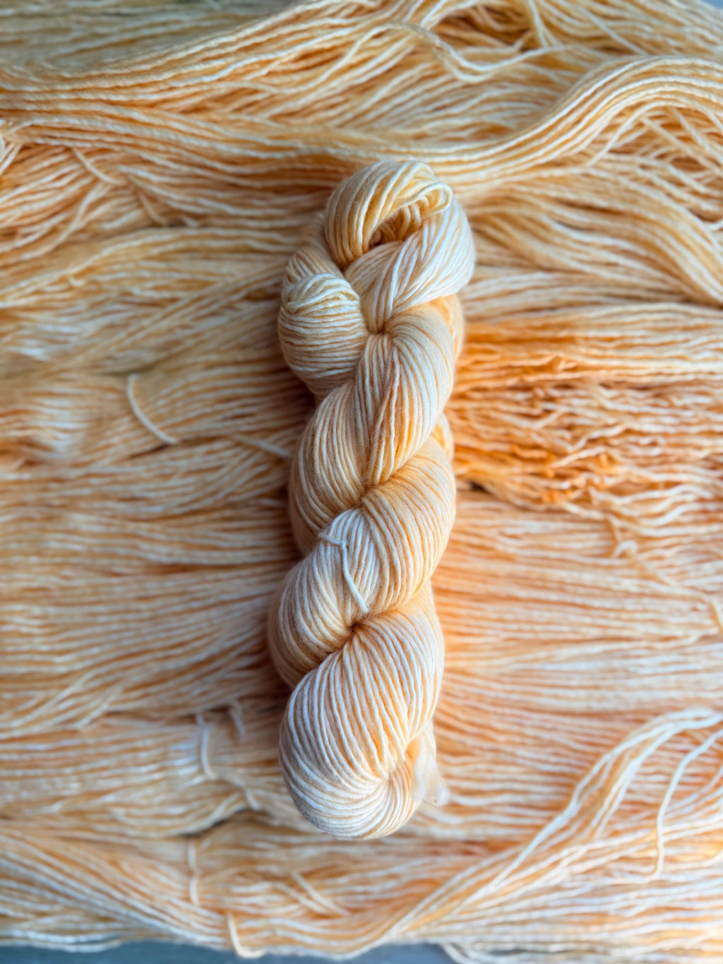 Apricot cream hand dyed (worsted/aran) merino wool, superwash yarn, hank of yarn , for knit crochet