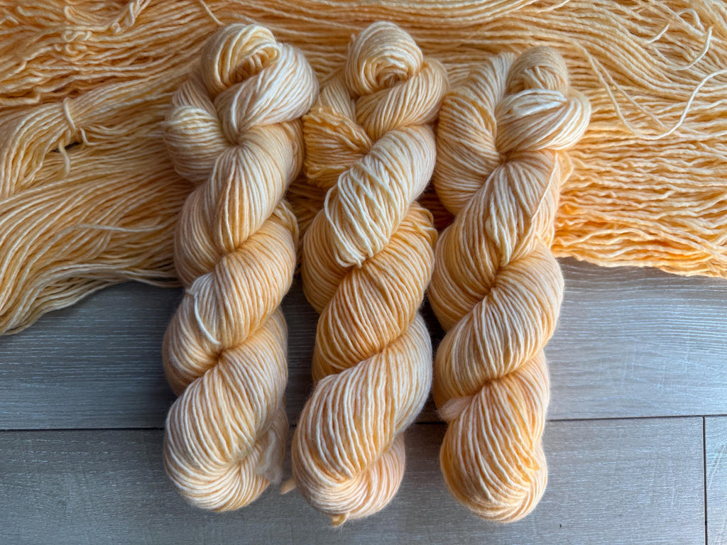 Apricot cream hand dyed (worsted/aran) merino wool, superwash yarn, hank of yarn , for knit crochet