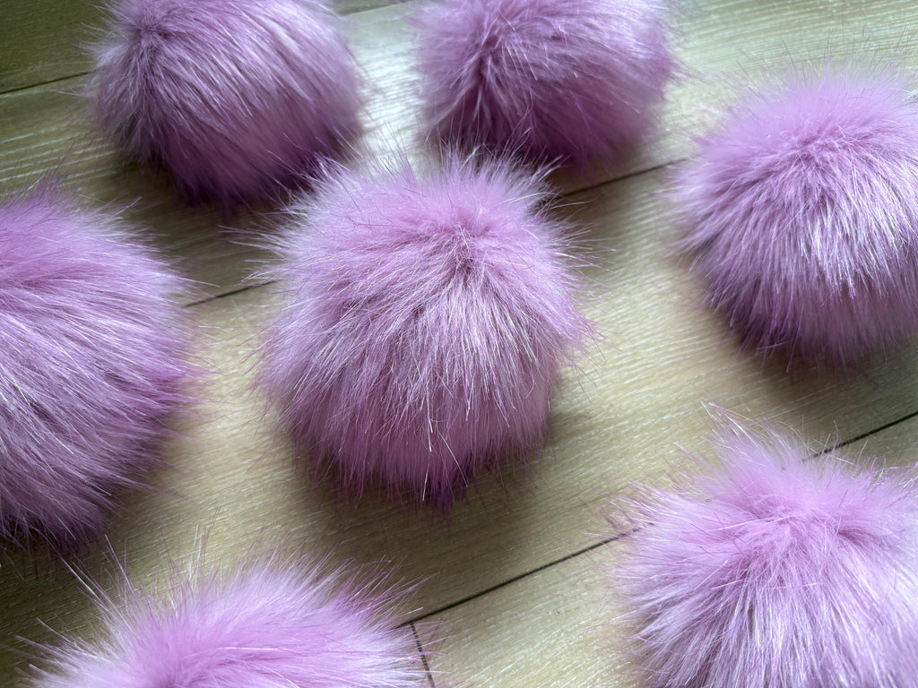 Orchid Pom, faux fur for knit and crochet beanies, small medium large, vegan fur mini, purple pink