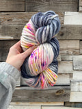 Neon smoke and dyed super bulky merino wool, size 6 pink yellow grey purple speckled, solid, multicolor, indie dye, superwash