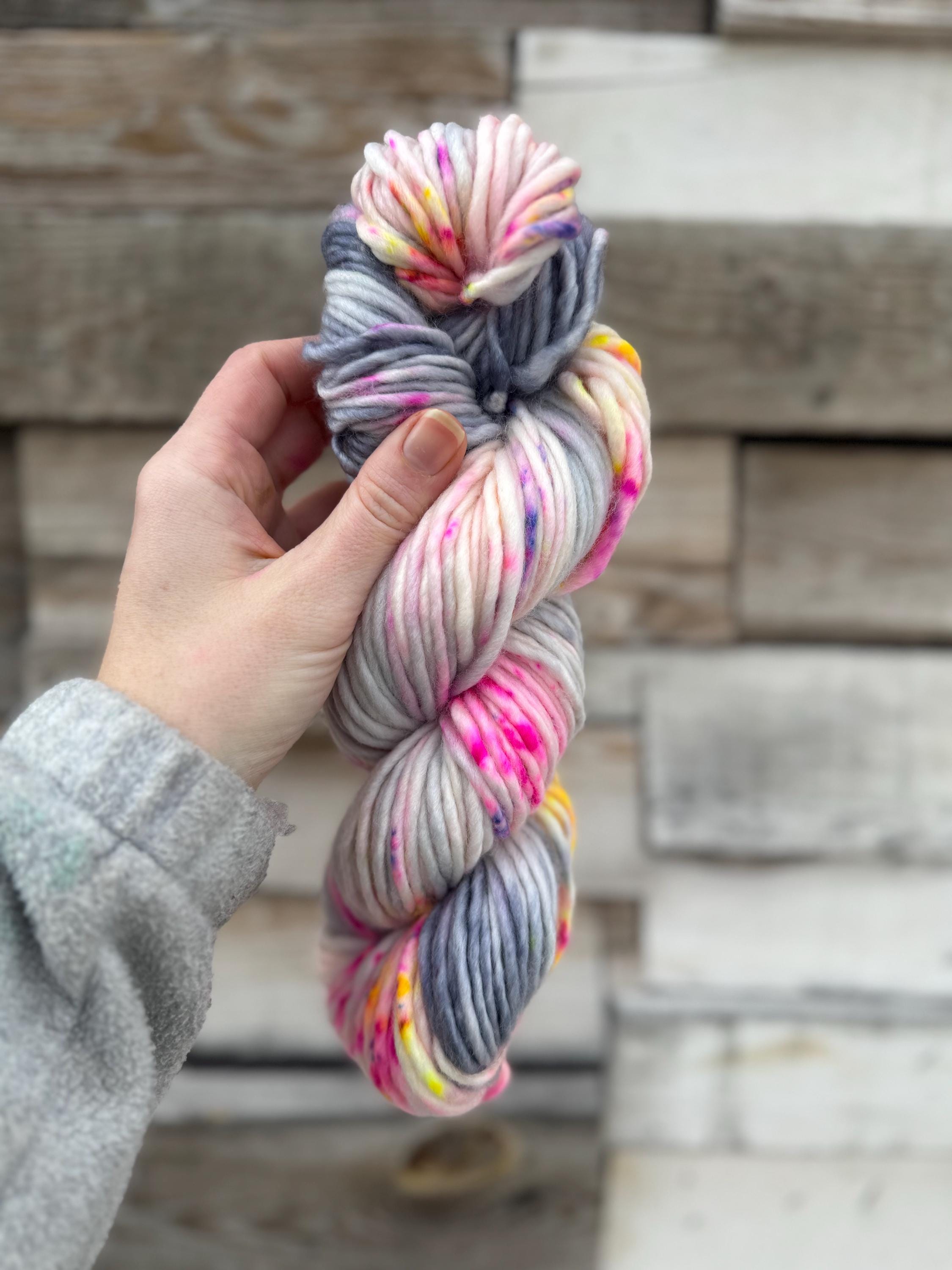 Neon smoke bulky hand dyed bulky merino wool, 109 yard, 5 weight, semi solid, multicolor, indie dye, superwash