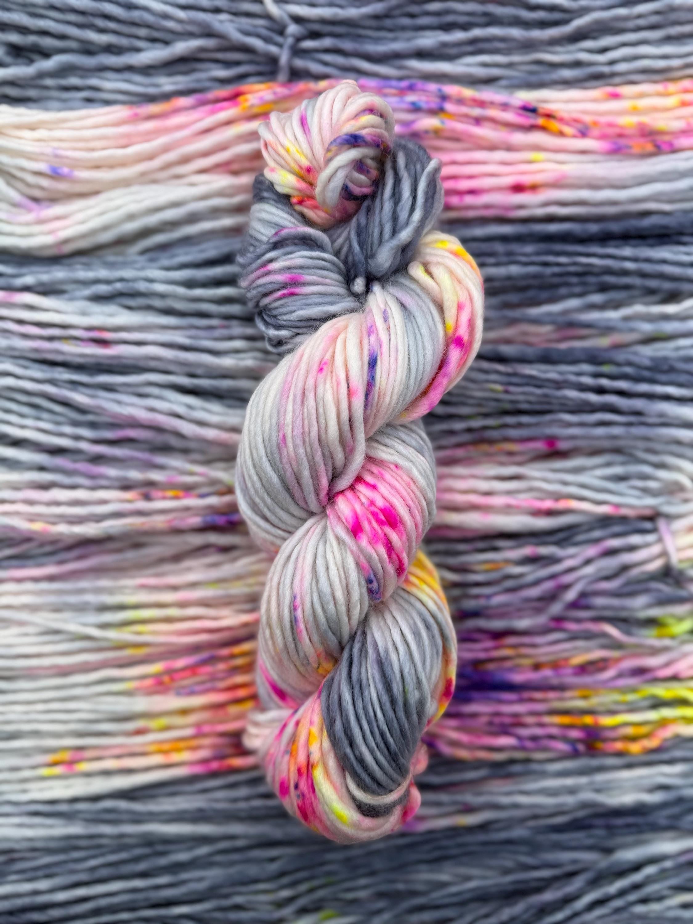 Neon smoke bulky hand dyed bulky merino wool, 109 yard, 5 weight, semi solid, multicolor, indie dye, superwash