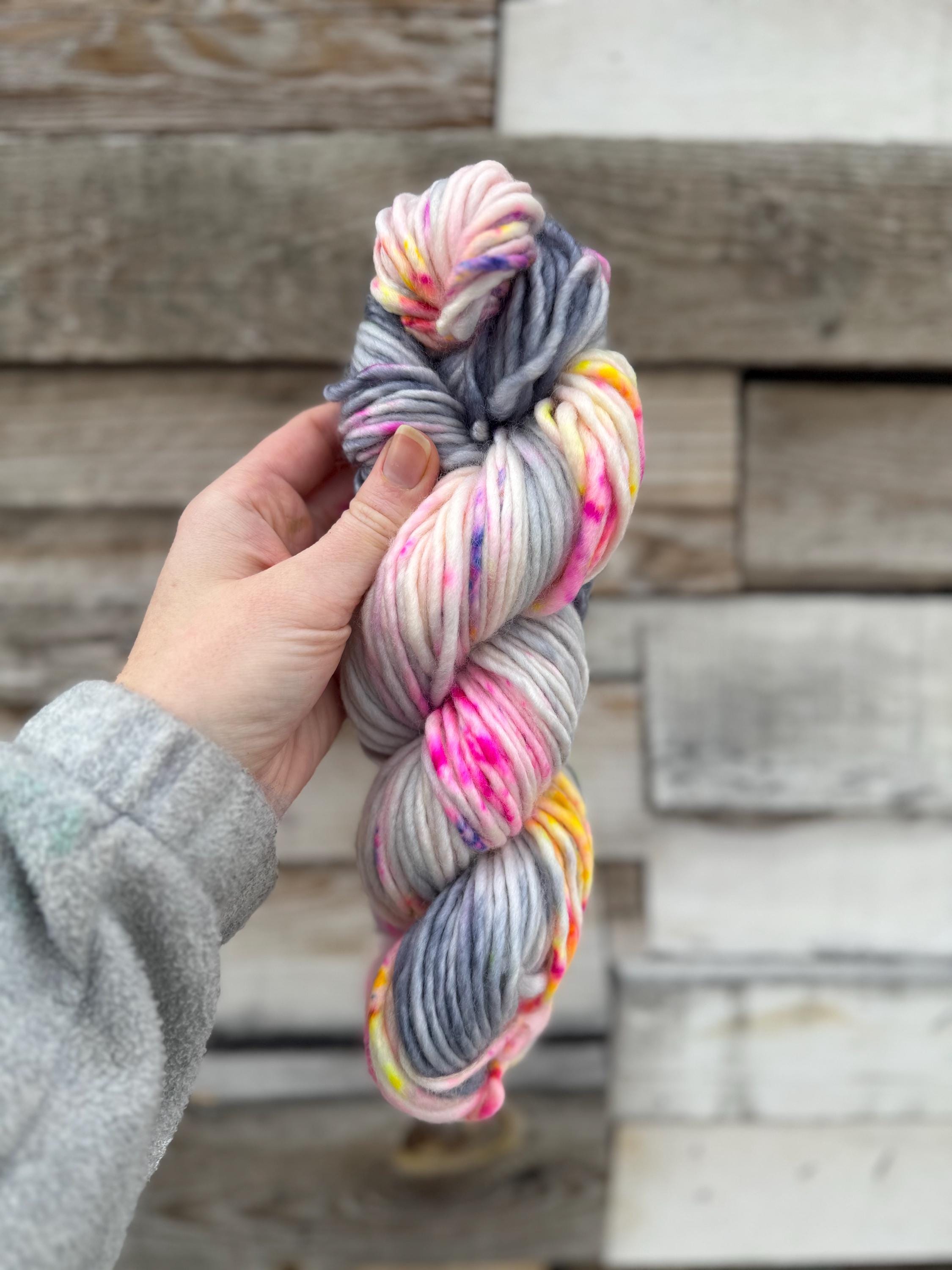 Neon smoke bulky hand dyed bulky merino wool, 109 yard, 5 weight, semi solid, multicolor, indie dye, superwash