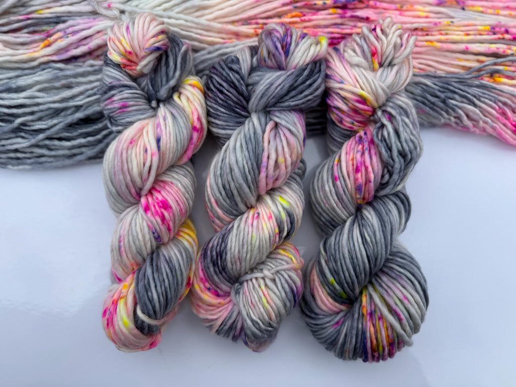 Neon smoke bulky hand dyed bulky merino wool, 109 yard, 5 weight, semi solid, multicolor, indie dye, superwash