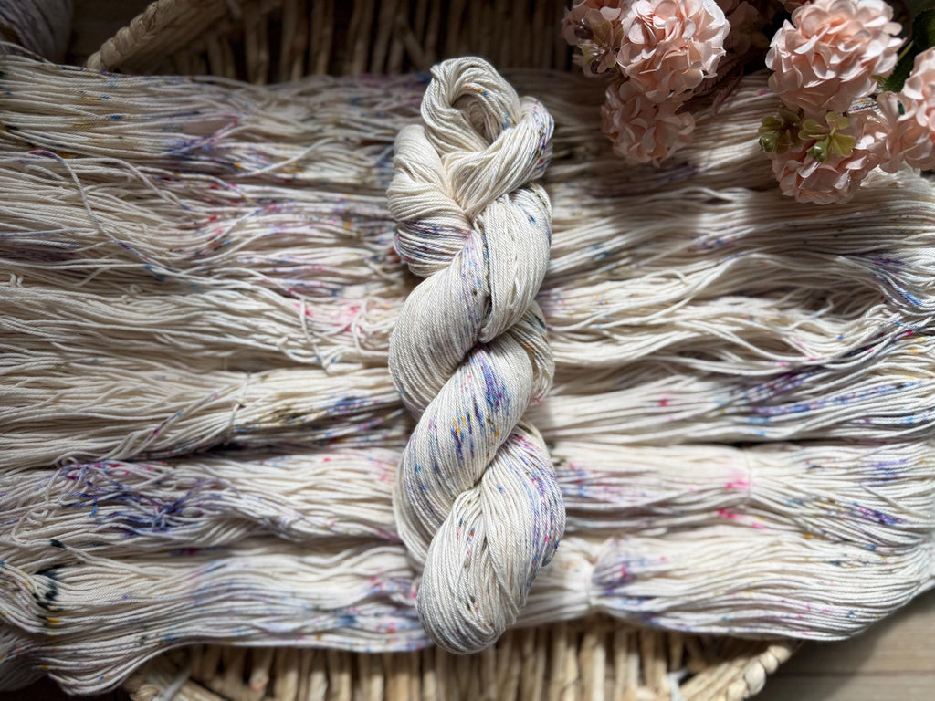 Wildflower dust hand dyed Sock/Fingering cotton yarn, hank of yarn , for knit, crochet, speckled