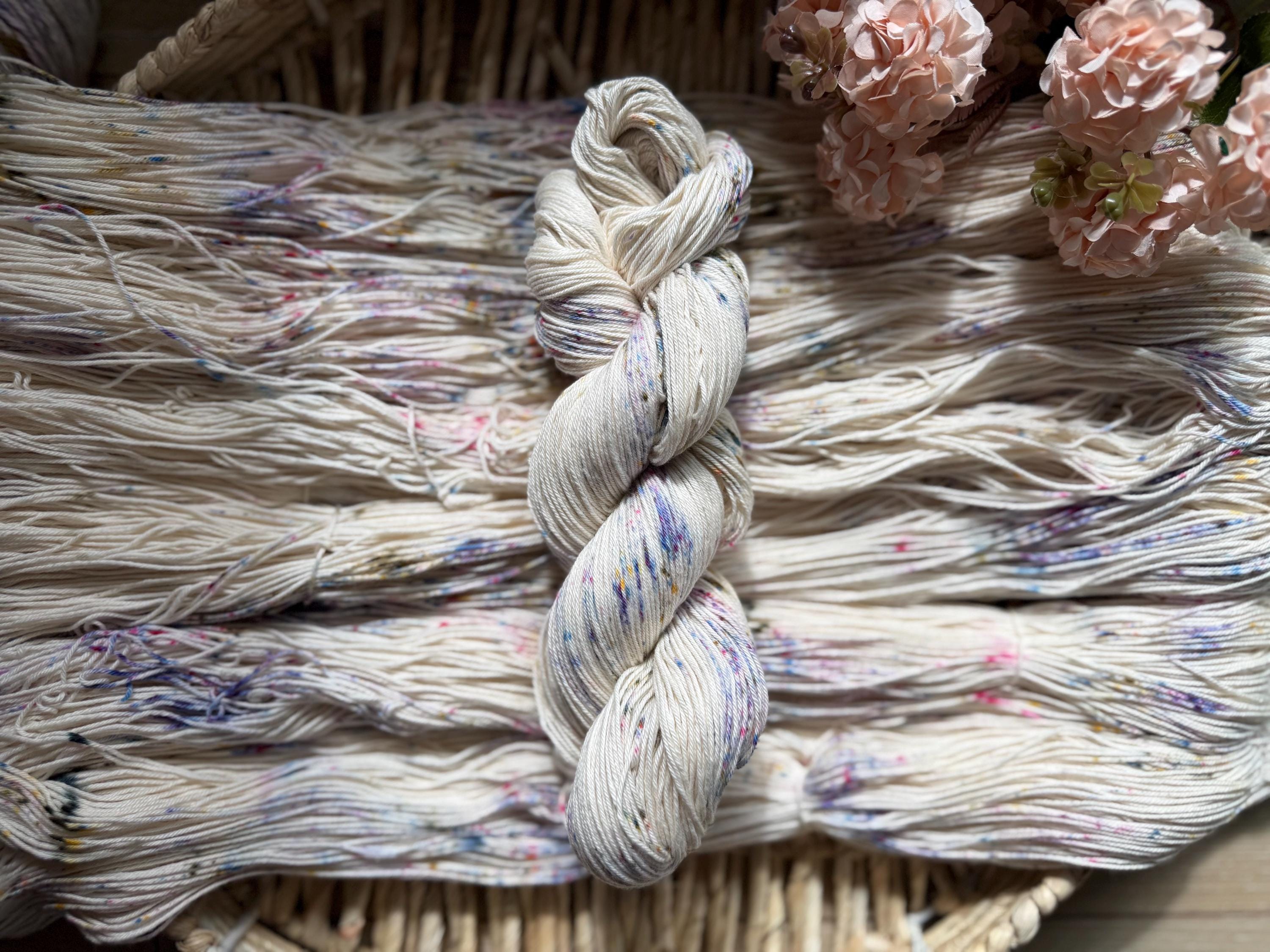 Wildflower dust hand dyed Sock/Fingering cotton yarn, hank of yarn , for knit, crochet, speckled
