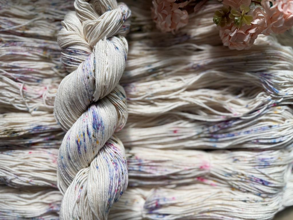 Wildflower dust hand dyed Sock/Fingering cotton yarn, hank of yarn , for knit, crochet, speckled