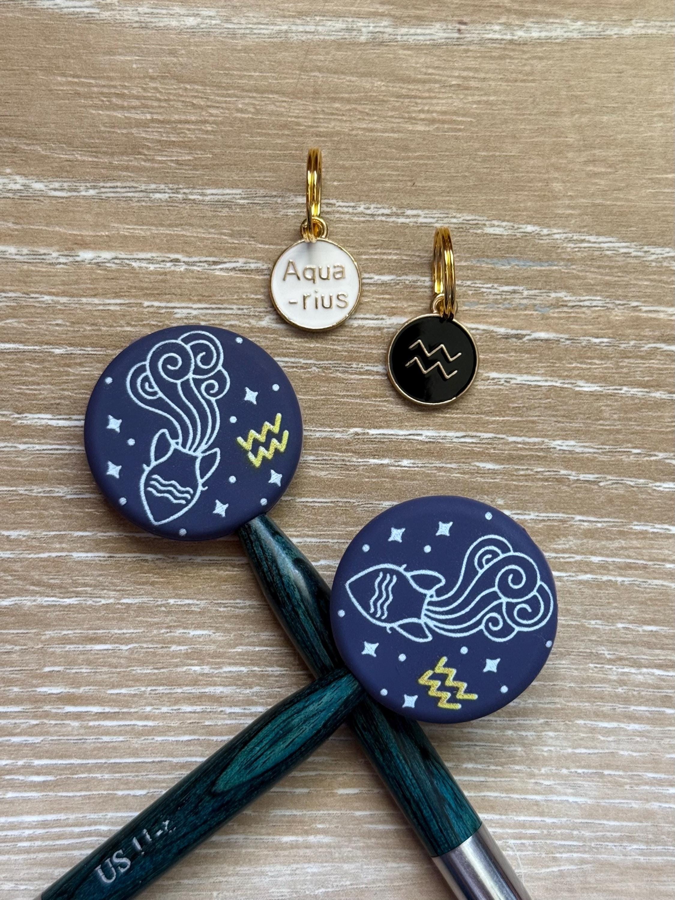 Stitch stopper and stitch marker set for knitting needles, zodiac signs, Gemini, Libra, Scorpio, Aries, cancer, Leo