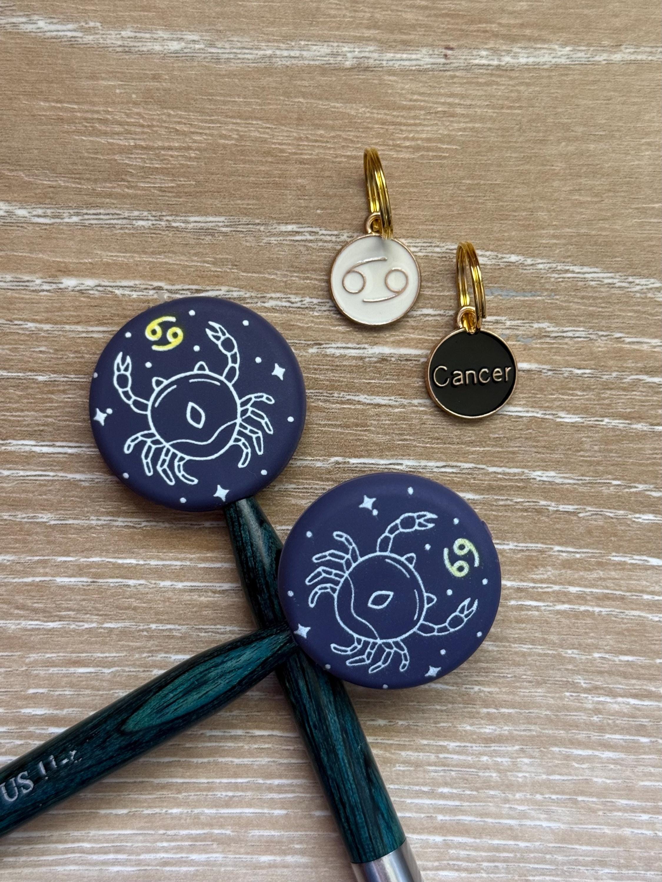 Stitch stopper and stitch marker set for knitting needles, zodiac signs, Gemini, Libra, Scorpio, Aries, cancer, Leo