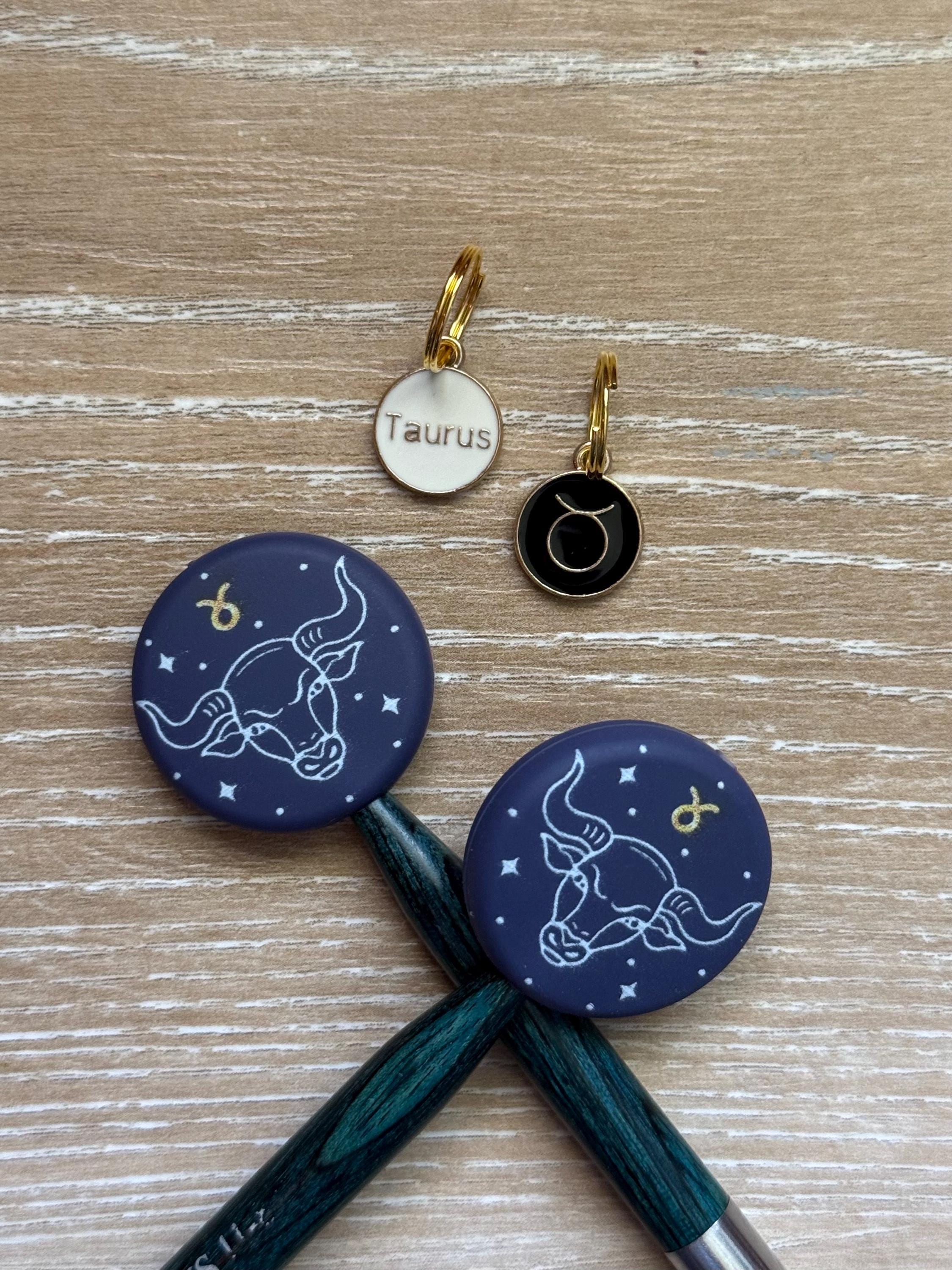 Stitch stopper and stitch marker set for knitting needles, zodiac signs, Gemini, Libra, Scorpio, Aries, cancer, Leo