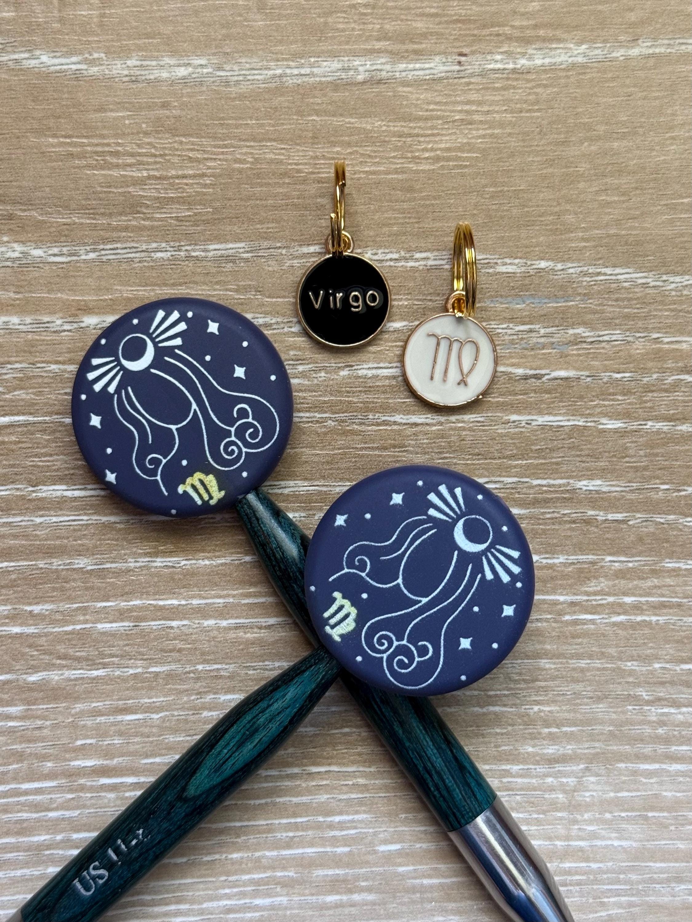 Stitch stopper and stitch marker set for knitting needles, zodiac signs, Gemini, Libra, Scorpio, Aries, cancer, Leo