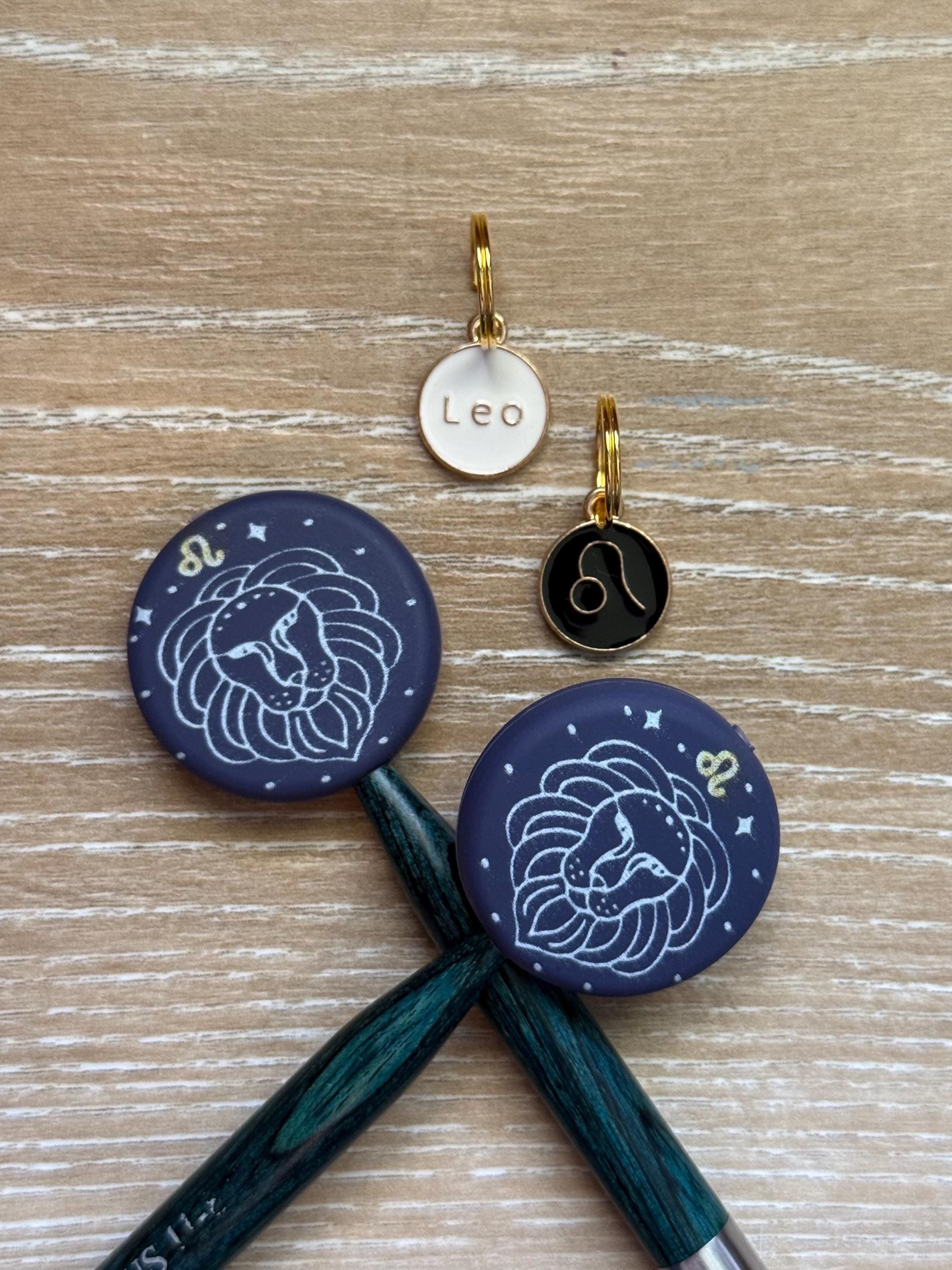 Stitch stopper and stitch marker set for knitting needles, zodiac signs, Gemini, Libra, Scorpio, Aries, cancer, Leo