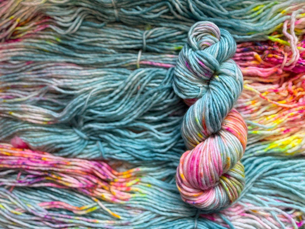 April showers bulky hand dyed bulky merino wool, 109 yard, 5 weight, semi solid, multicolor, indie dye, superwash
