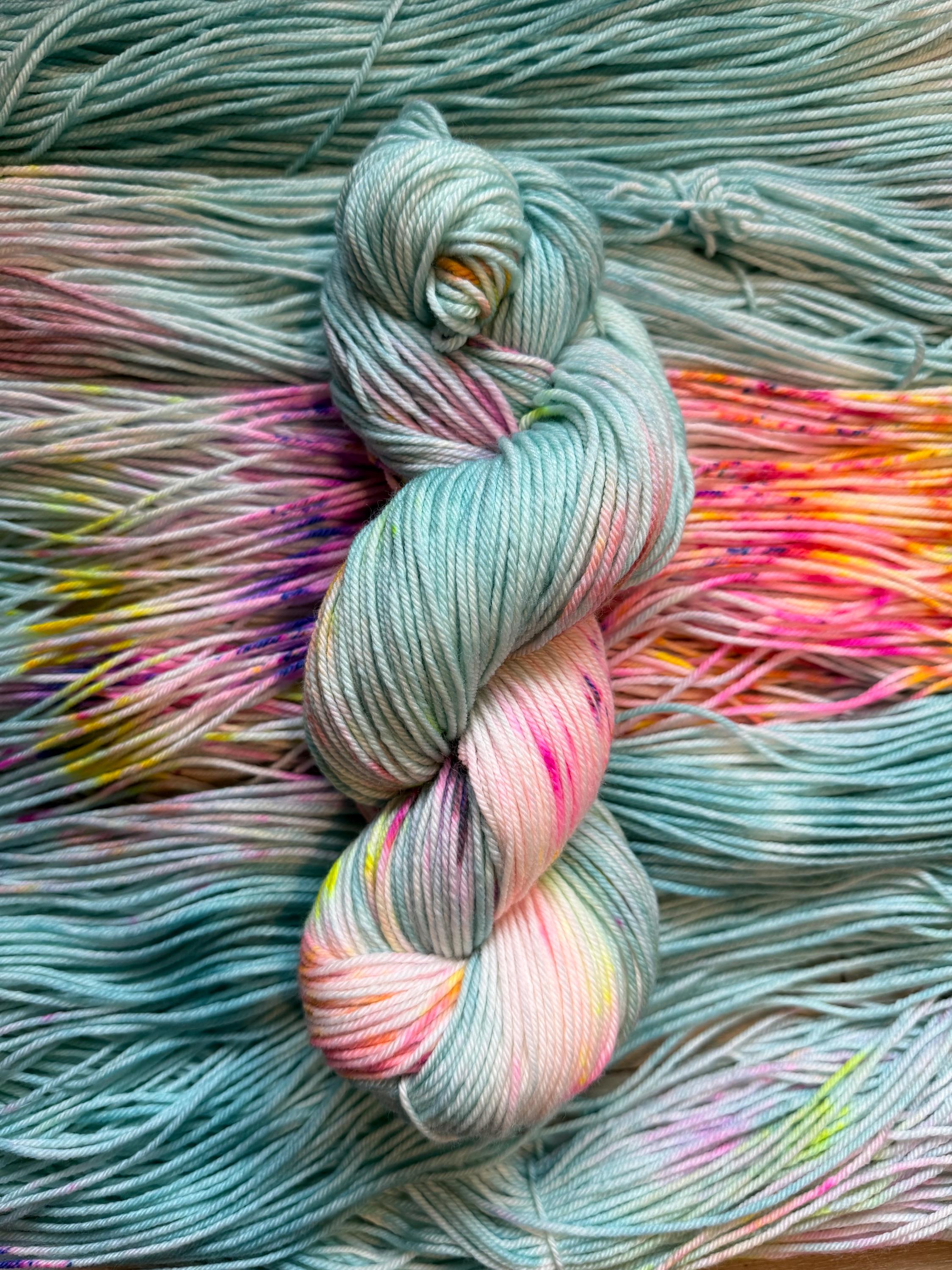 April showers hand dyed DK merino wool nylon blend superwash yarn, hank of yarn , for knit crochet, 4 ply