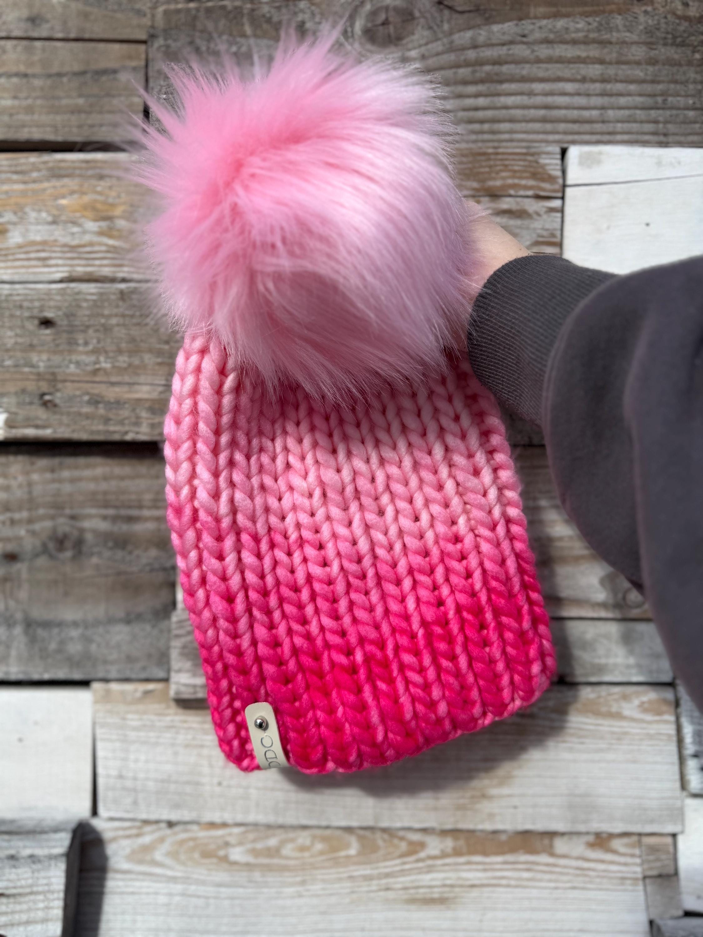 Pink knit luxury beanie, adult beanie, hat, winter toque, merino wool, adult medium, for her, handmade, gift light to dark