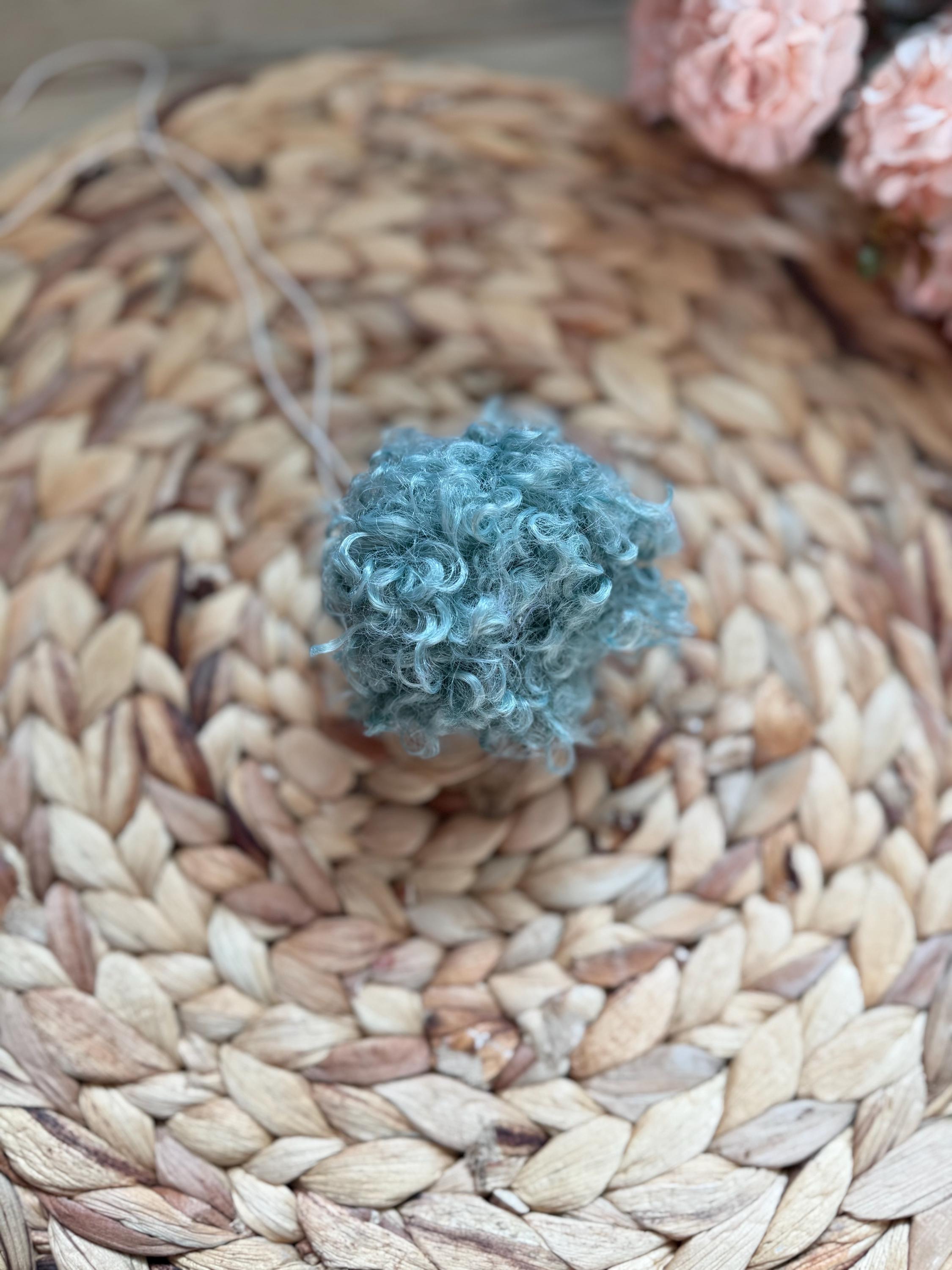 Crinkle faux fur Pom Pom, soft, holiday, small, fluffy, pre made, tie on, cotton string, for beanies, scarves 4 inch