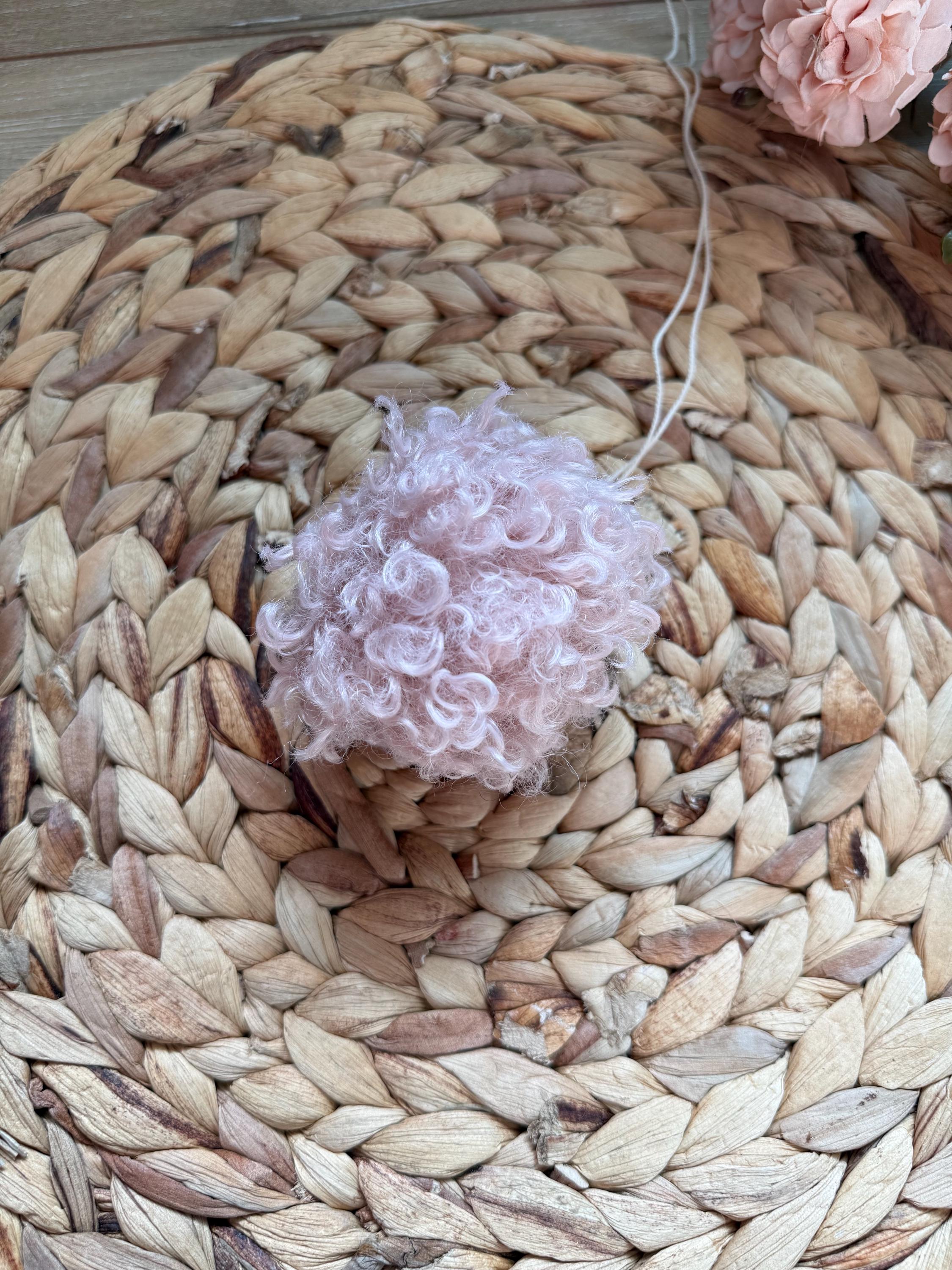 Crinkle faux fur Pom Pom, soft, holiday, small, fluffy, pre made, tie on, cotton string, for beanies, scarves 4 inch