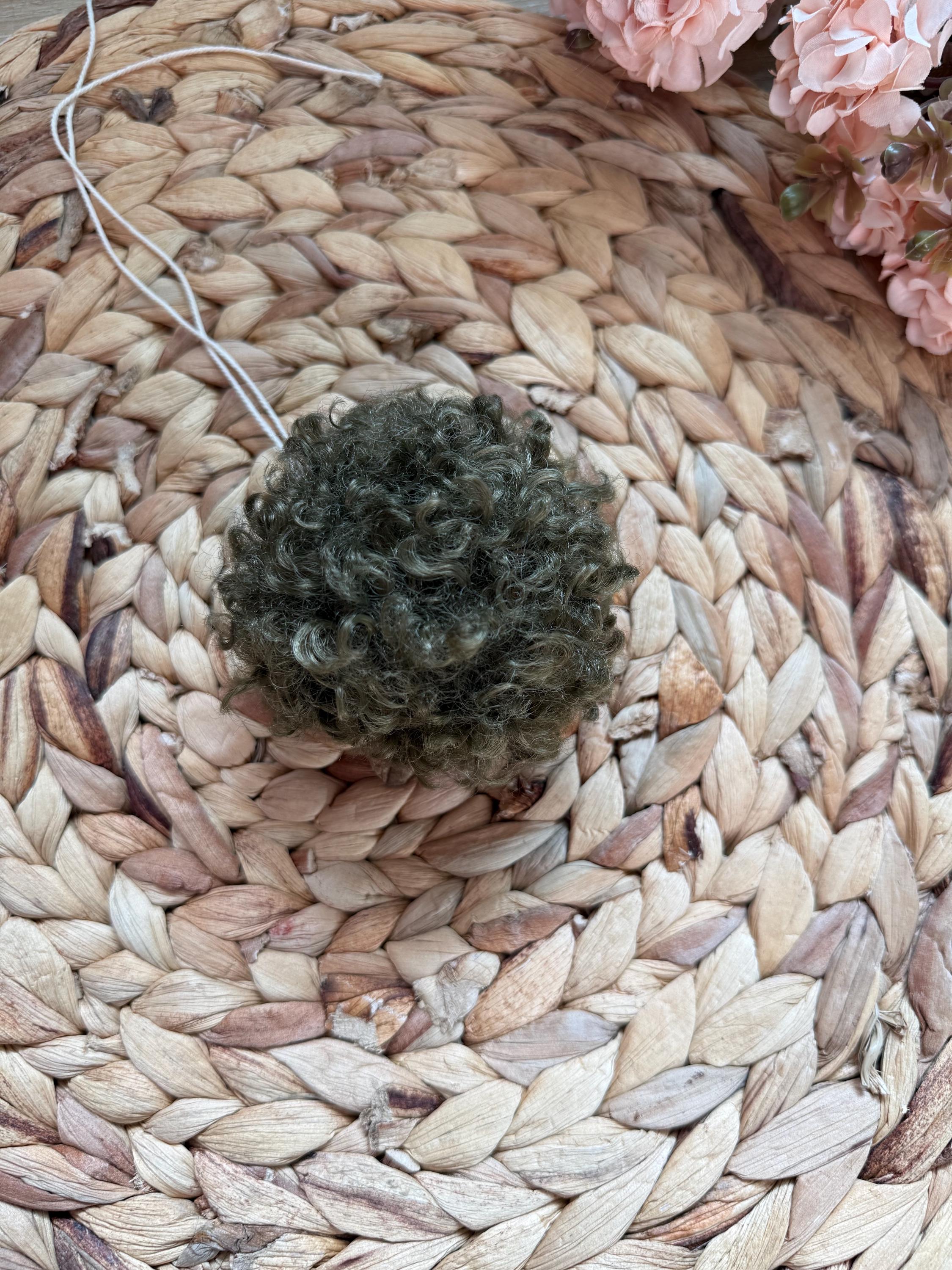 Crinkle faux fur Pom Pom, soft, holiday, small, fluffy, pre made, tie on, cotton string, for beanies, scarves 4 inch