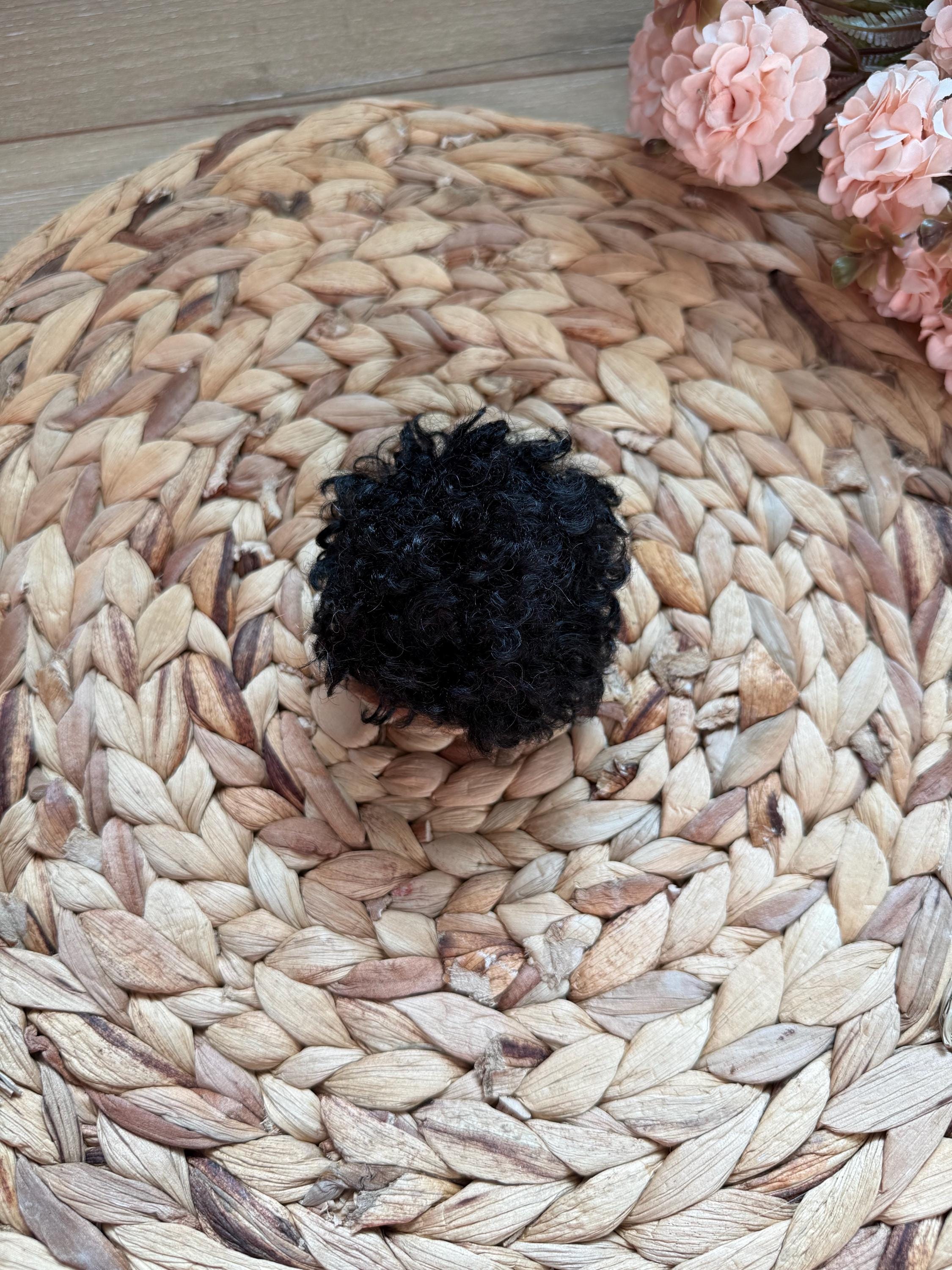 Crinkle faux fur Pom Pom, soft, holiday, small, fluffy, pre made, tie on, cotton string, for beanies, scarves 4 inch