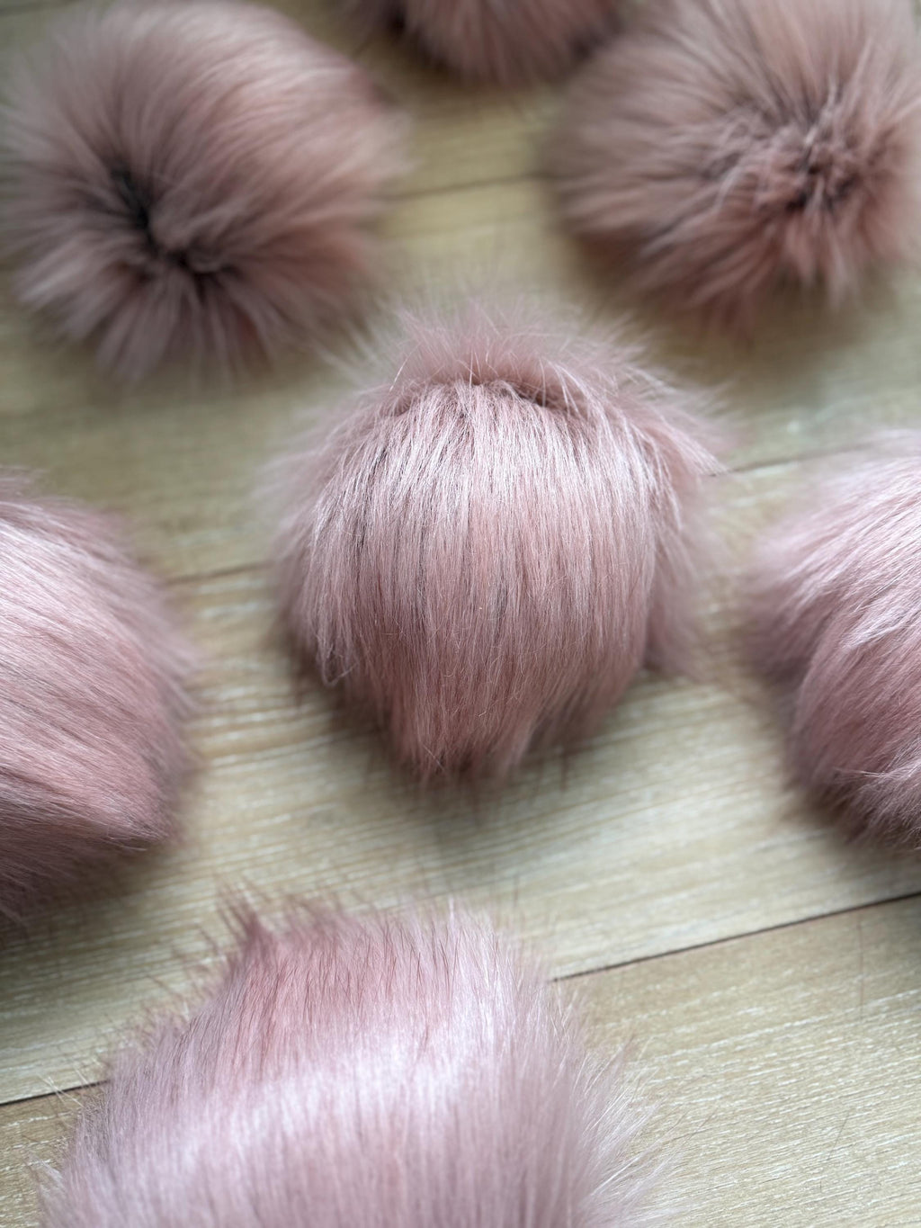 Pink quartz luxe faux fur Pom Poms, dusty pink, darker tips, beanies, scarves, crochet, knit, knitting, crocheting, high quality, luxury