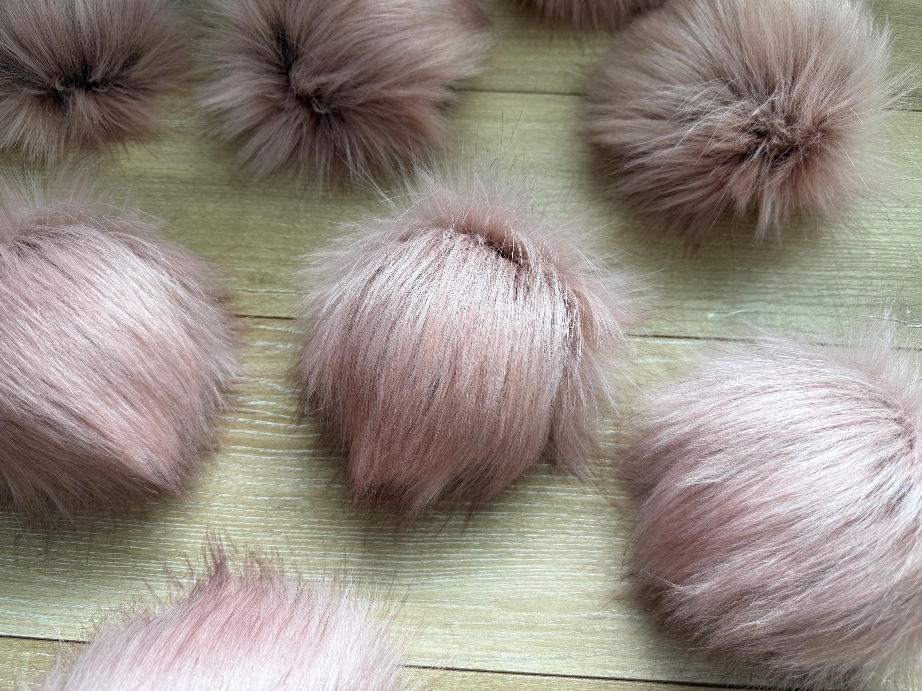 Pink quartz luxe faux fur Pom Poms, dusty pink, darker tips, beanies, scarves, crochet, knit, knitting, crocheting, high quality, luxury
