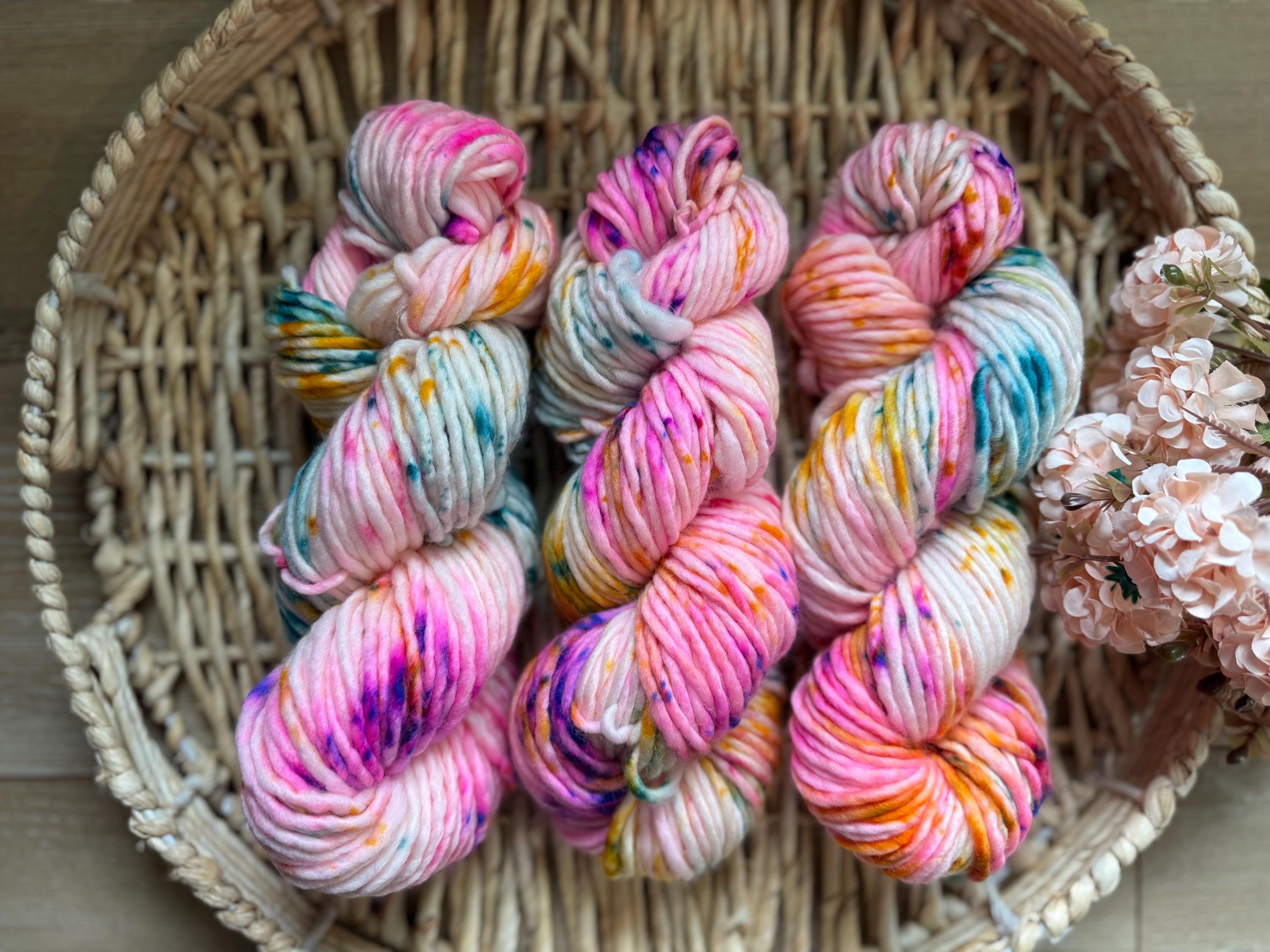 May flowers light bulky hand dyed bulky merino wool, 109 yard, 5 weight, semi solid, multicolor, indie dye, superwash