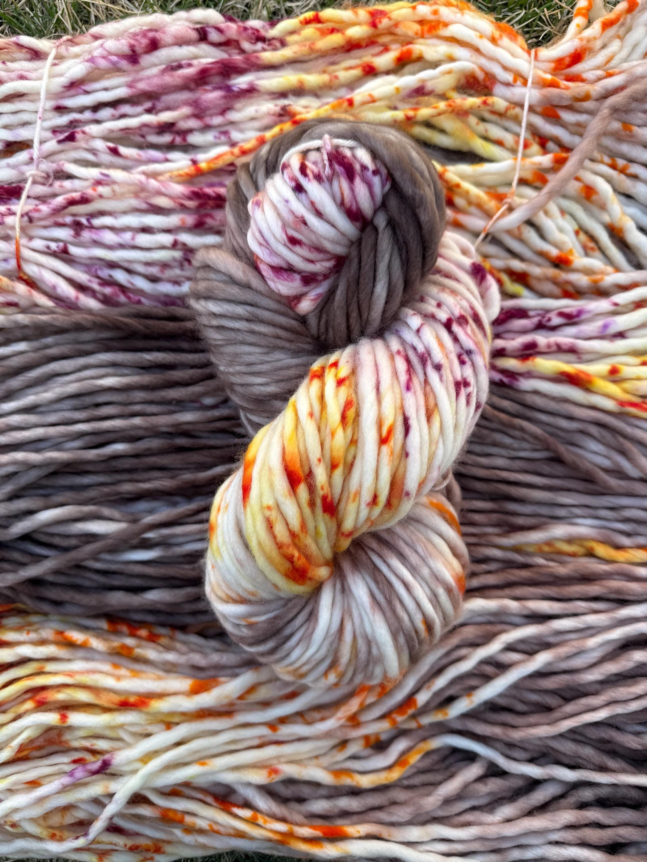 Wild mushroom hand dyed super bulky merino wool, size 6, autumn fall natural, speckled, solid, multicolor, indie dye, superwash