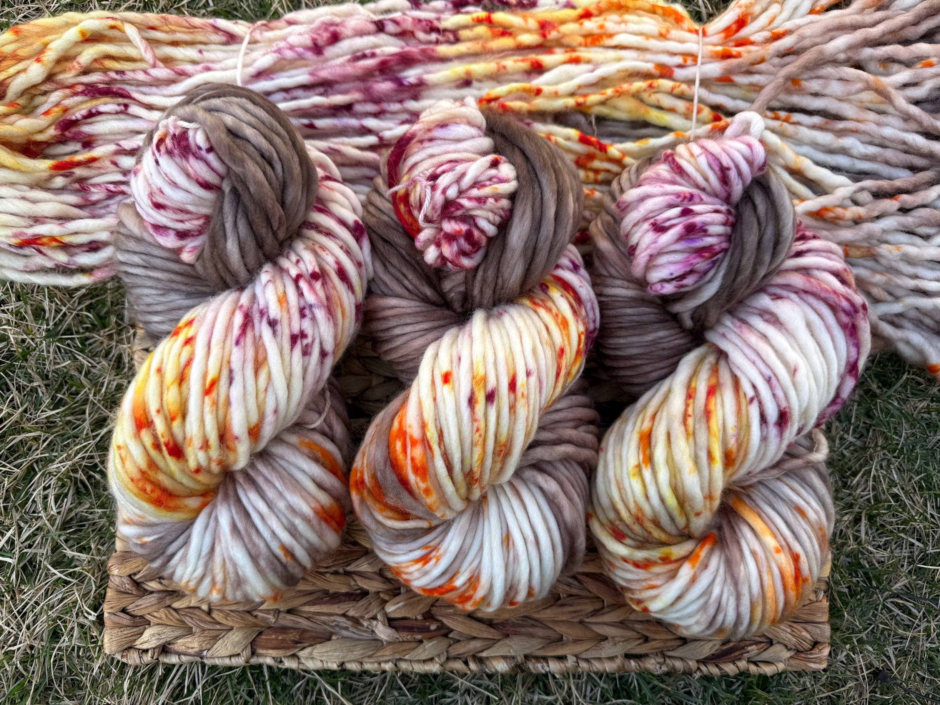 Wild mushroom hand dyed super bulky merino wool, size 6, autumn fall natural, speckled, solid, multicolor, indie dye, superwash