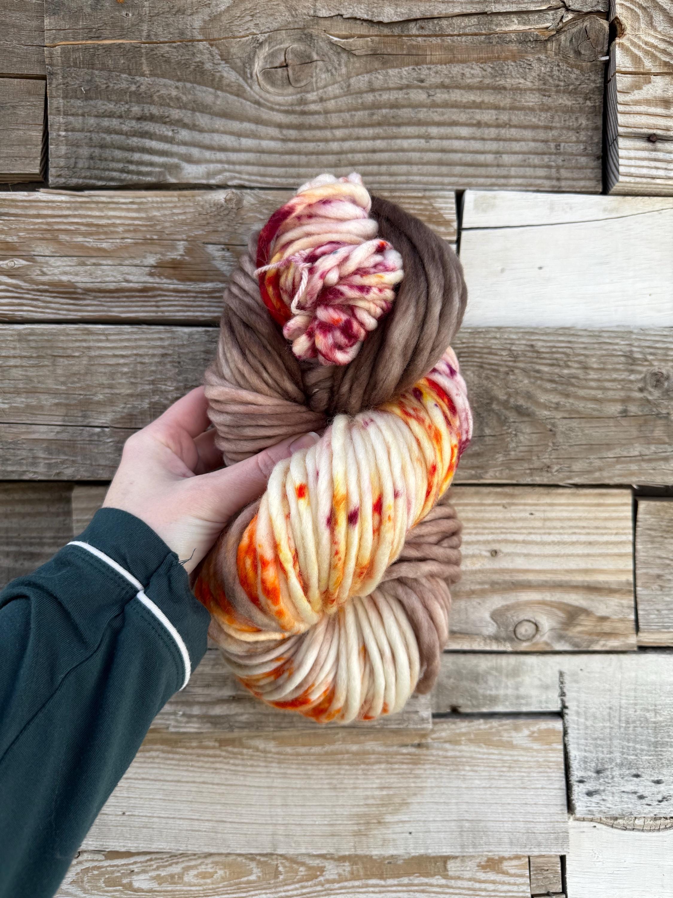 Wild mushroom hand dyed super bulky merino wool, size 6, autumn fall natural, speckled, solid, multicolor, indie dye, superwash
