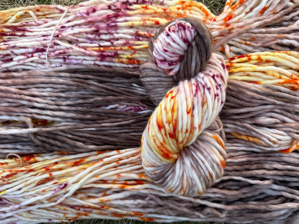 Wild mushroom hand dyed super bulky merino wool, size 6, autumn fall natural, speckled, solid, multicolor, indie dye, superwash