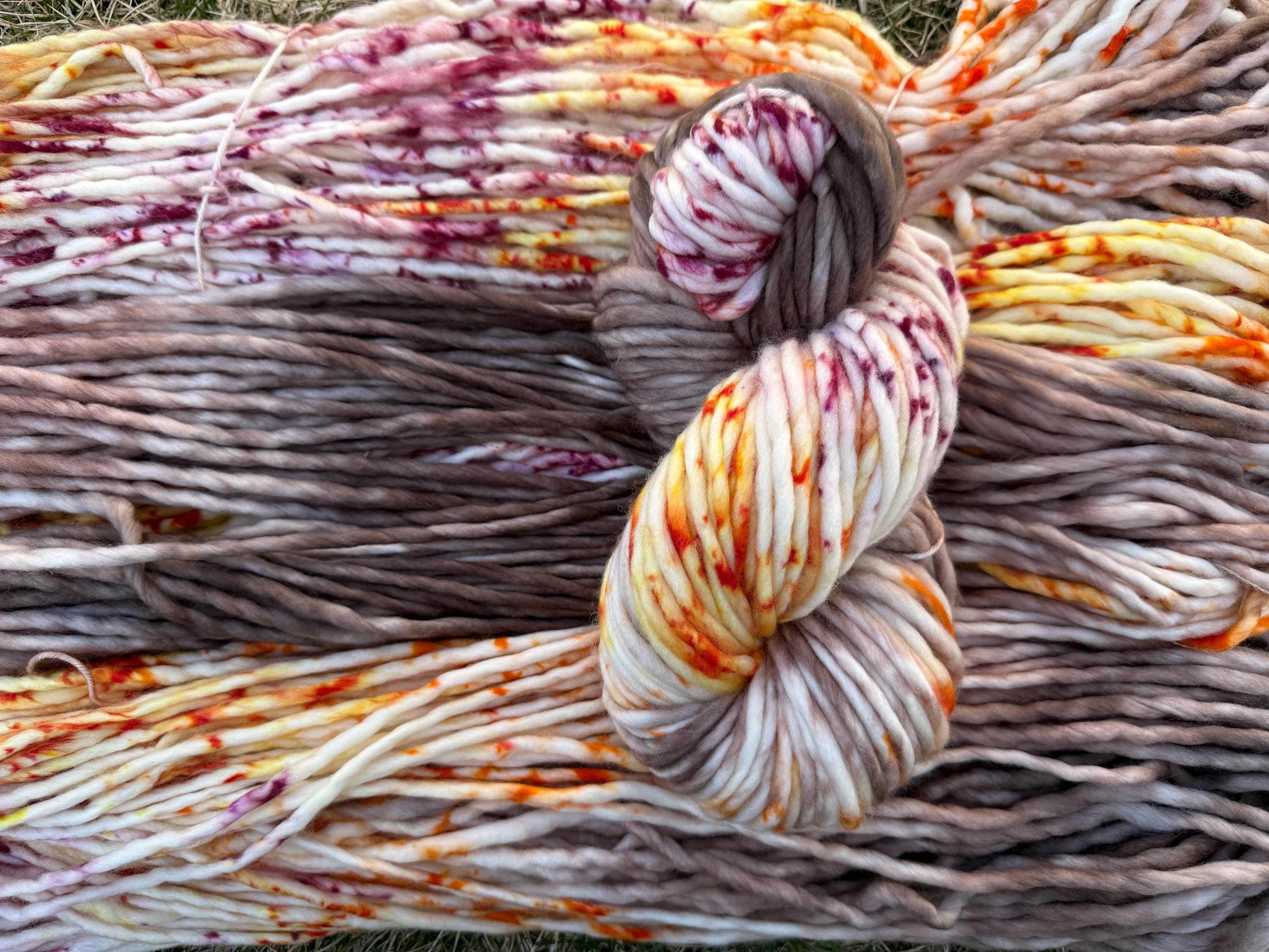 Wild mushroom hand dyed super bulky merino wool, size 6, autumn fall natural, speckled, solid, multicolor, indie dye, superwash