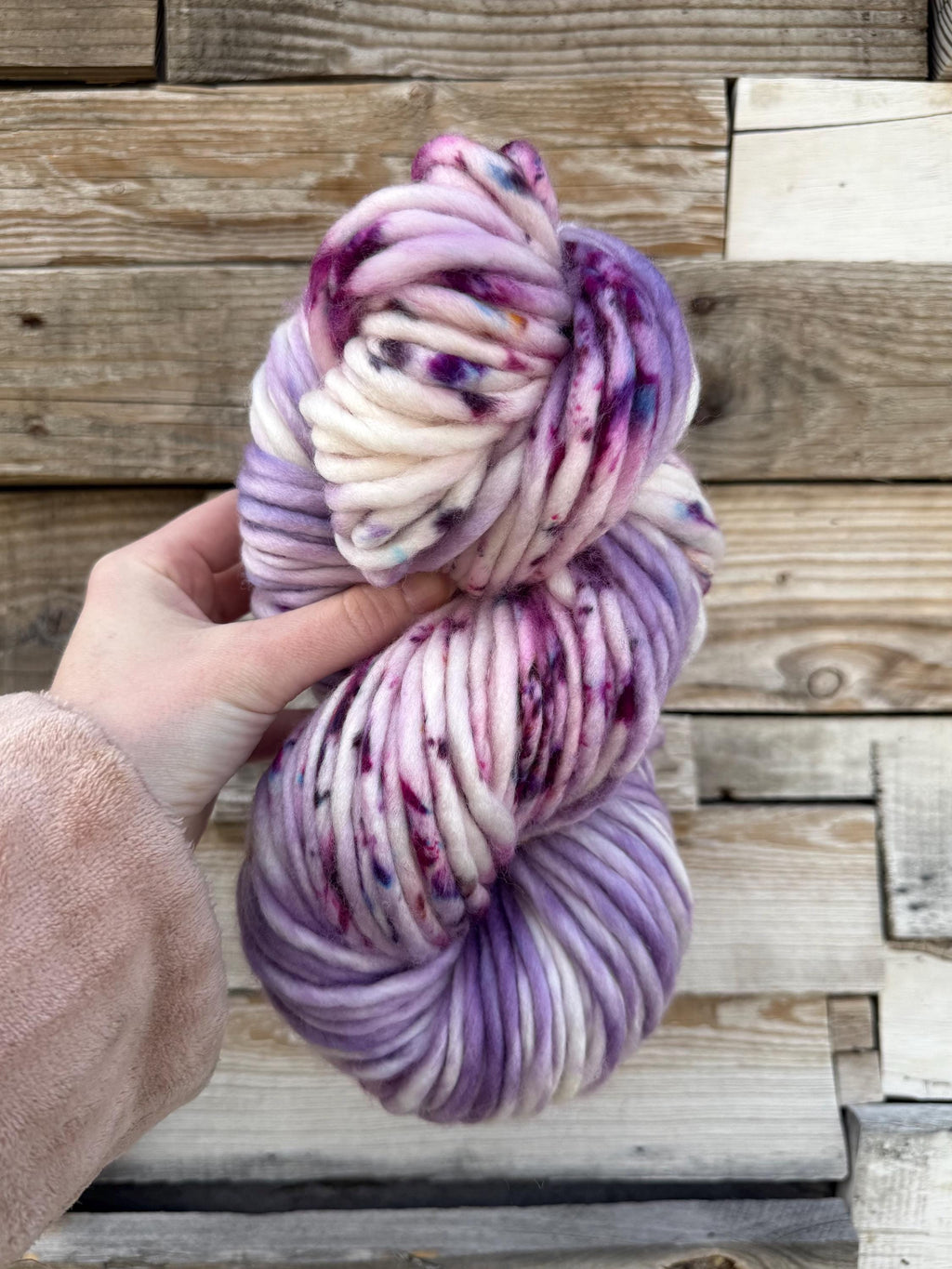 Wisteria lane hand dyed super bulky merino wool, size 6 purple, speckled, solid, multicolor, indie dye, superwash spring colorway