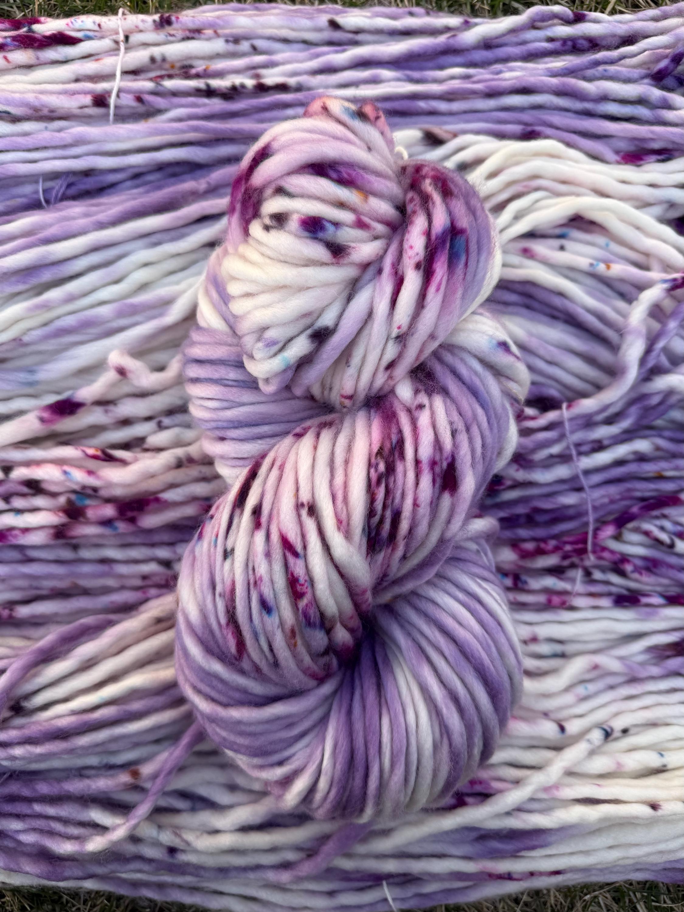 Wisteria lane hand dyed super bulky merino wool, size 6 purple, speckled, solid, multicolor, indie dye, superwash spring colorway