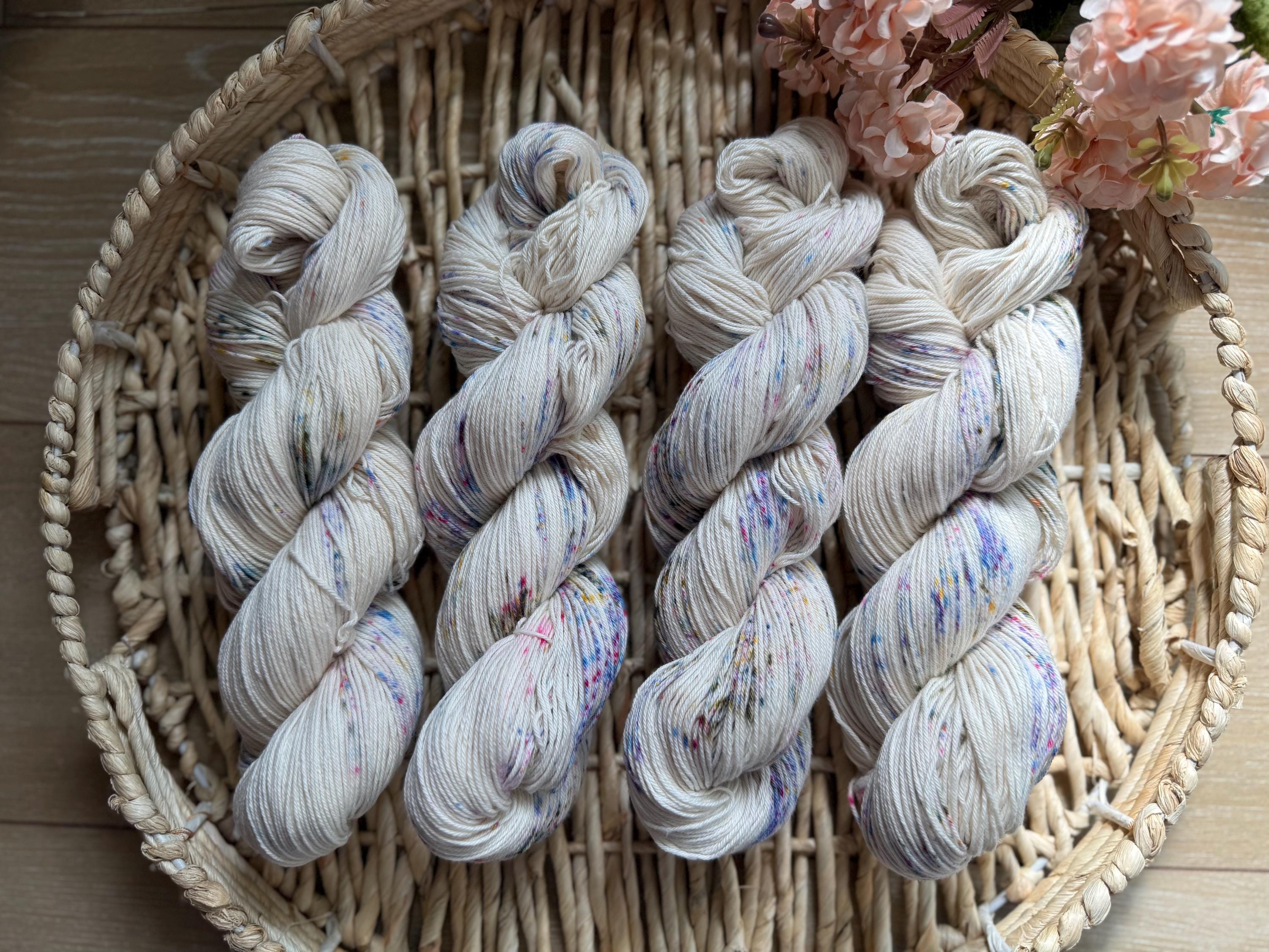 Wildflower dust hand dyed Sock/Fingering cotton yarn, hank of yarn , for knit, crochet, speckled