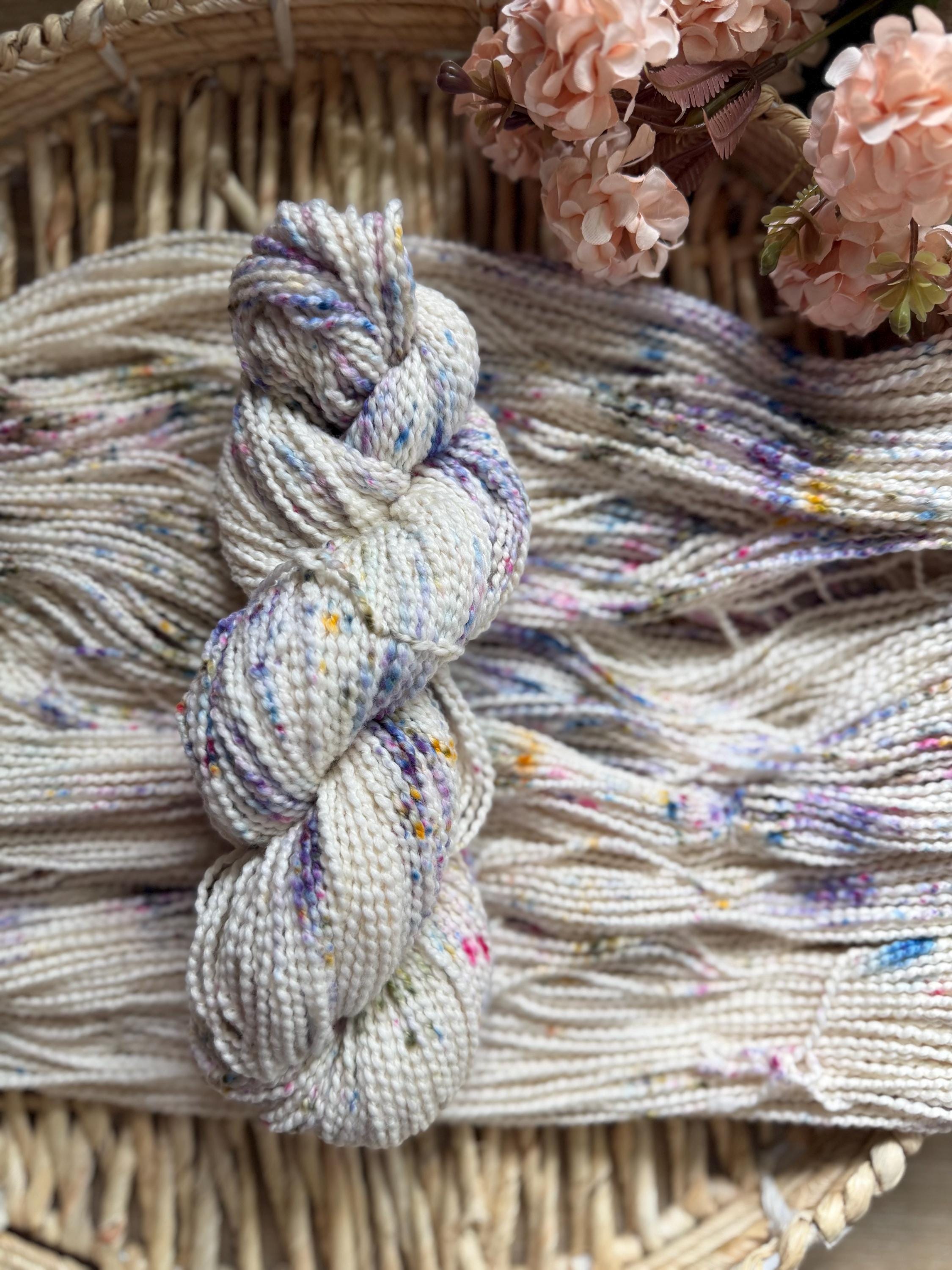 Wildflower dust hand dyed worsted boucle cotton yarn, hank of yarn , for knit, crochet, speckled