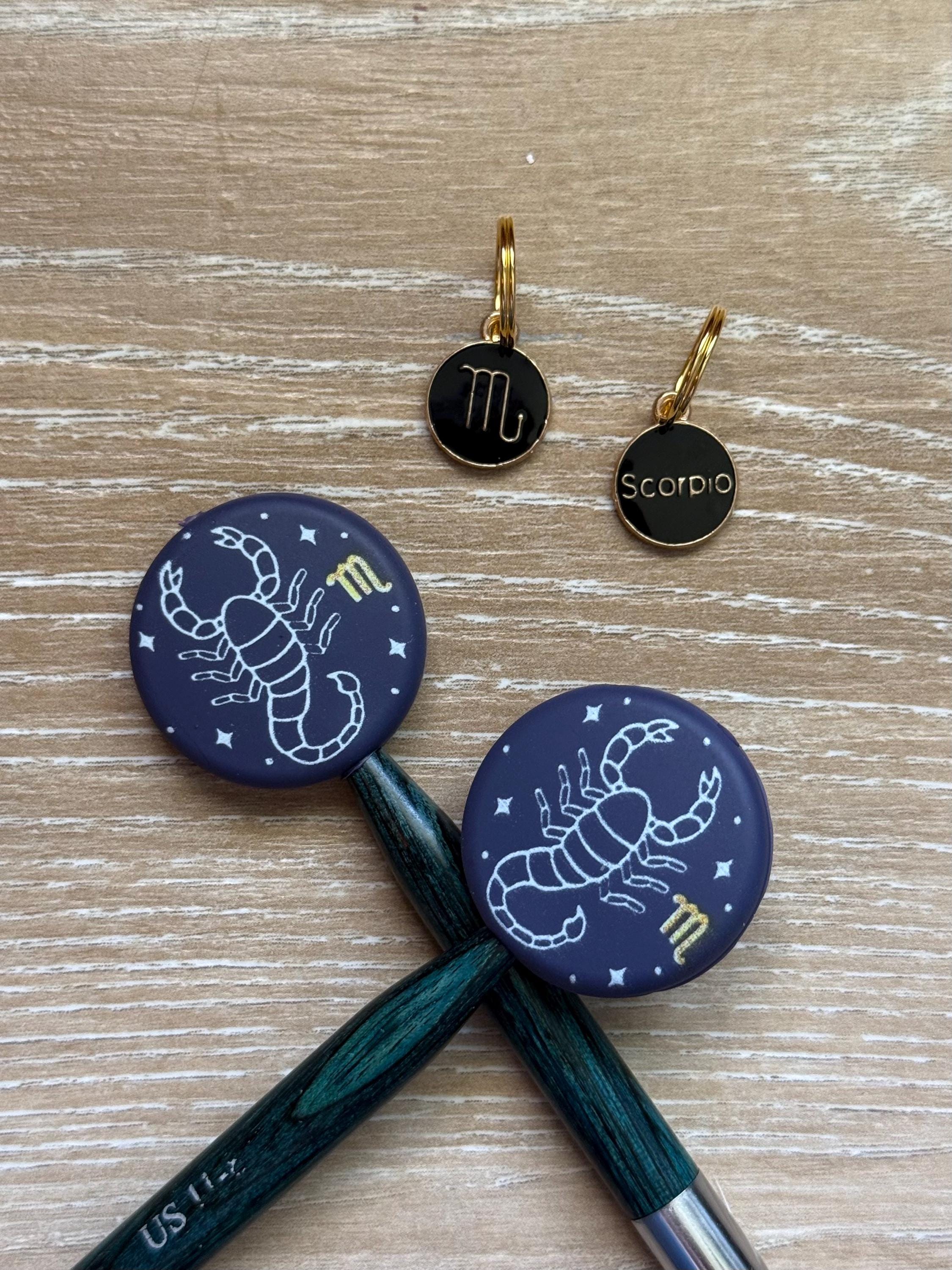 Stitch stopper and stitch marker set for knitting needles, zodiac signs, Gemini, Libra, Scorpio, Aries, cancer, Leo