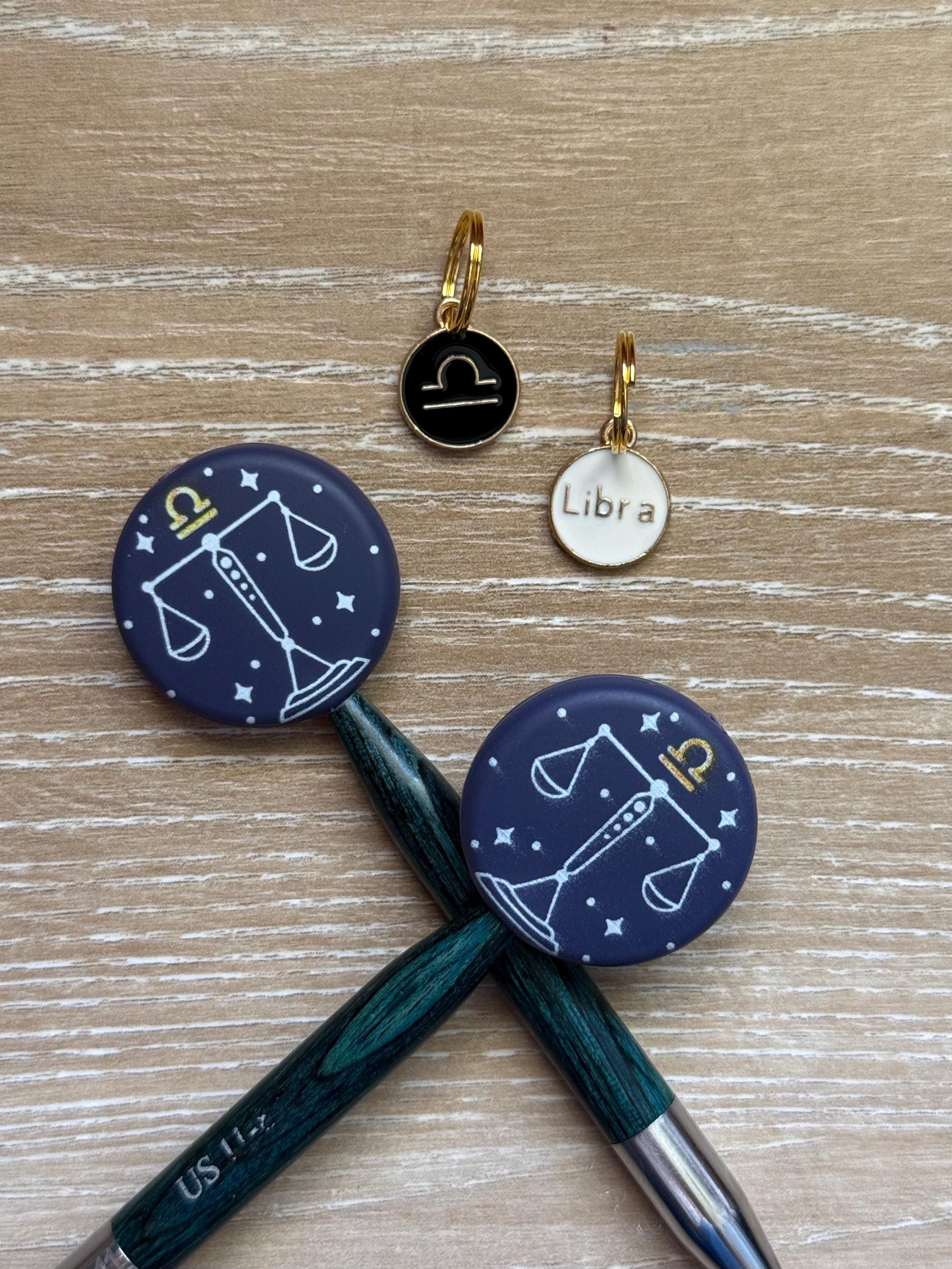 Stitch stopper and stitch marker set for knitting needles, zodiac signs, Gemini, Libra, Scorpio, Aries, cancer, Leo