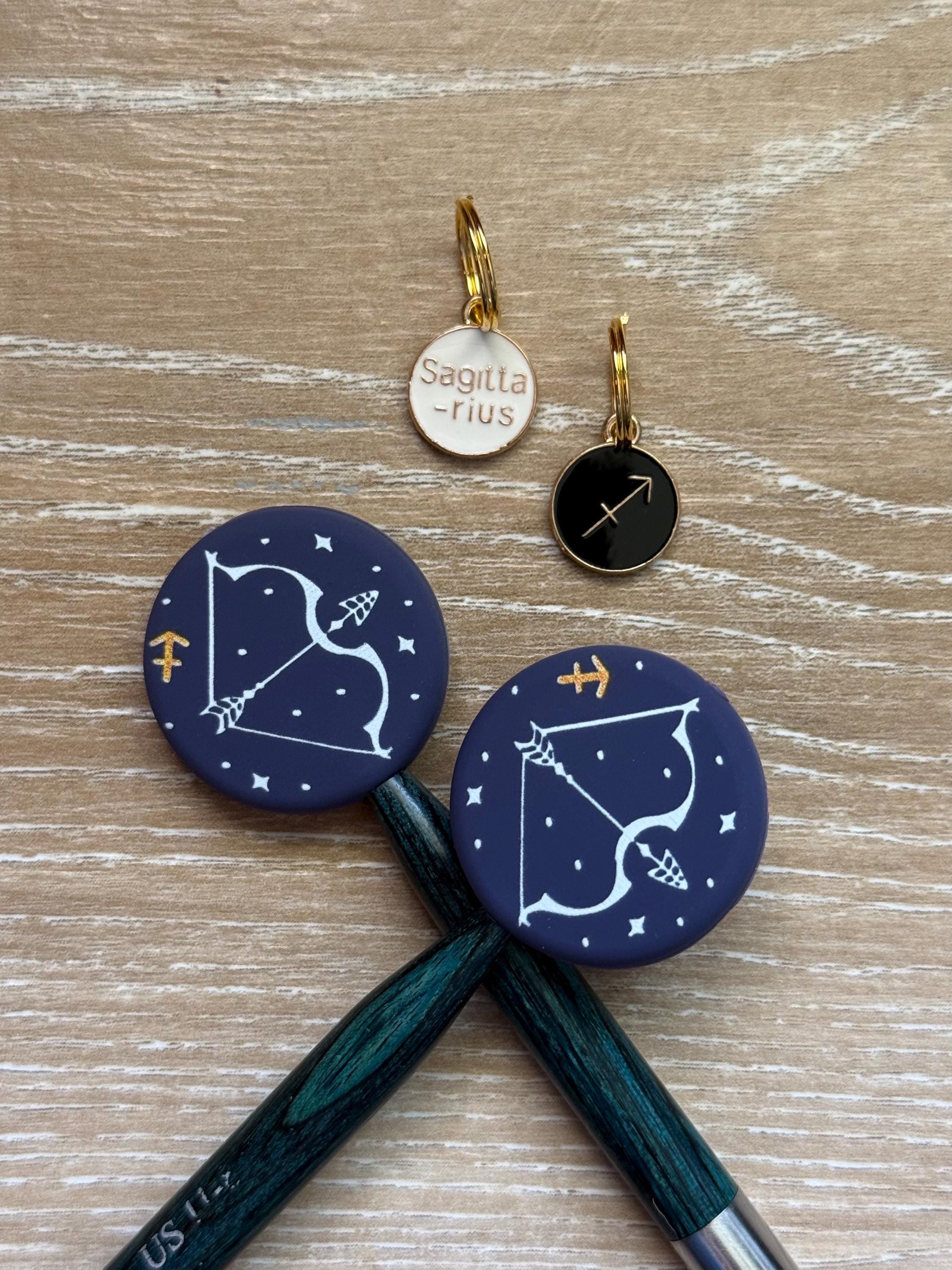 Stitch stopper and stitch marker set for knitting needles, zodiac signs, Gemini, Libra, Scorpio, Aries, cancer, Leo