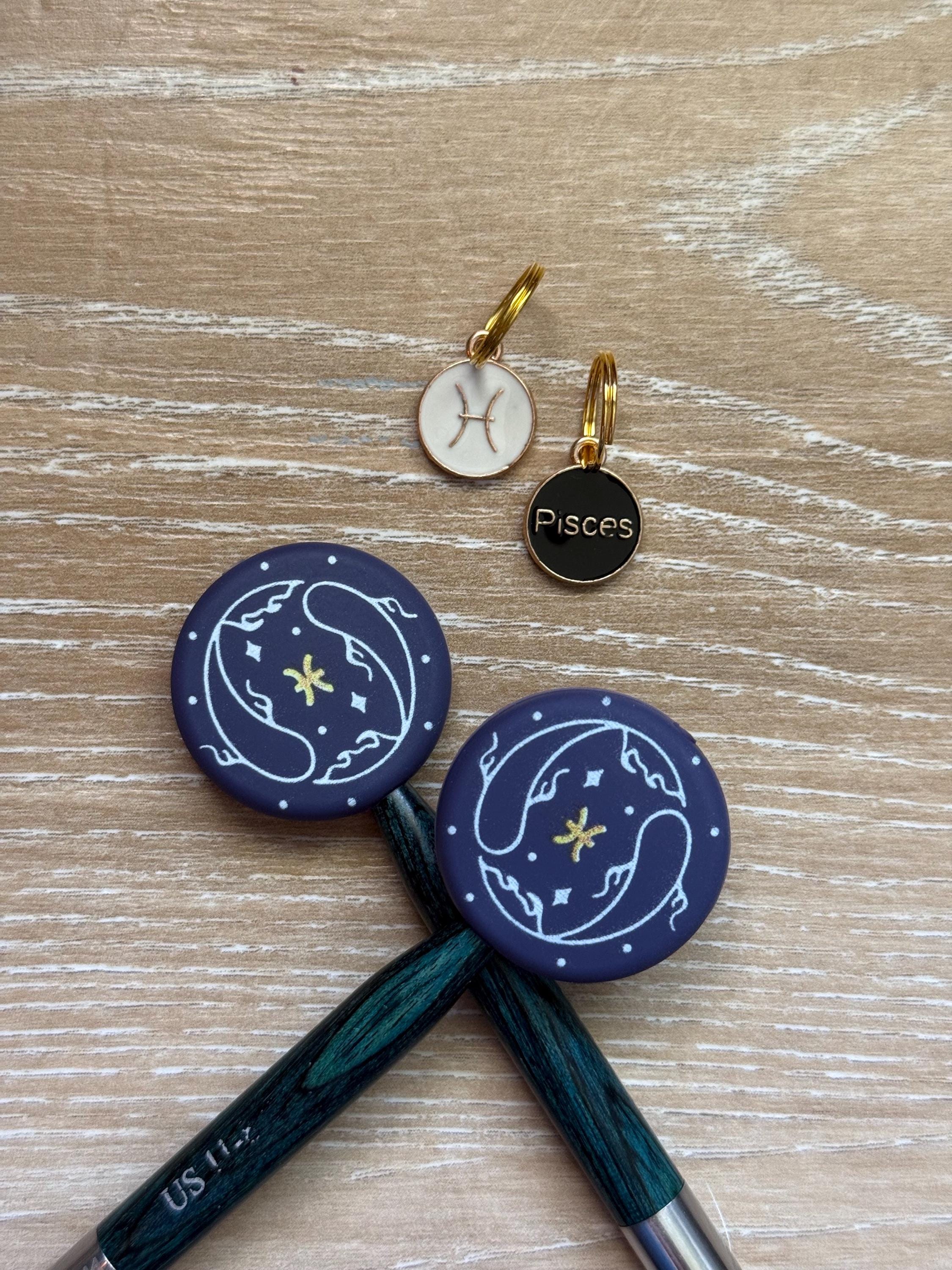 Stitch stopper and stitch marker set for knitting needles, zodiac signs, Gemini, Libra, Scorpio, Aries, cancer, Leo