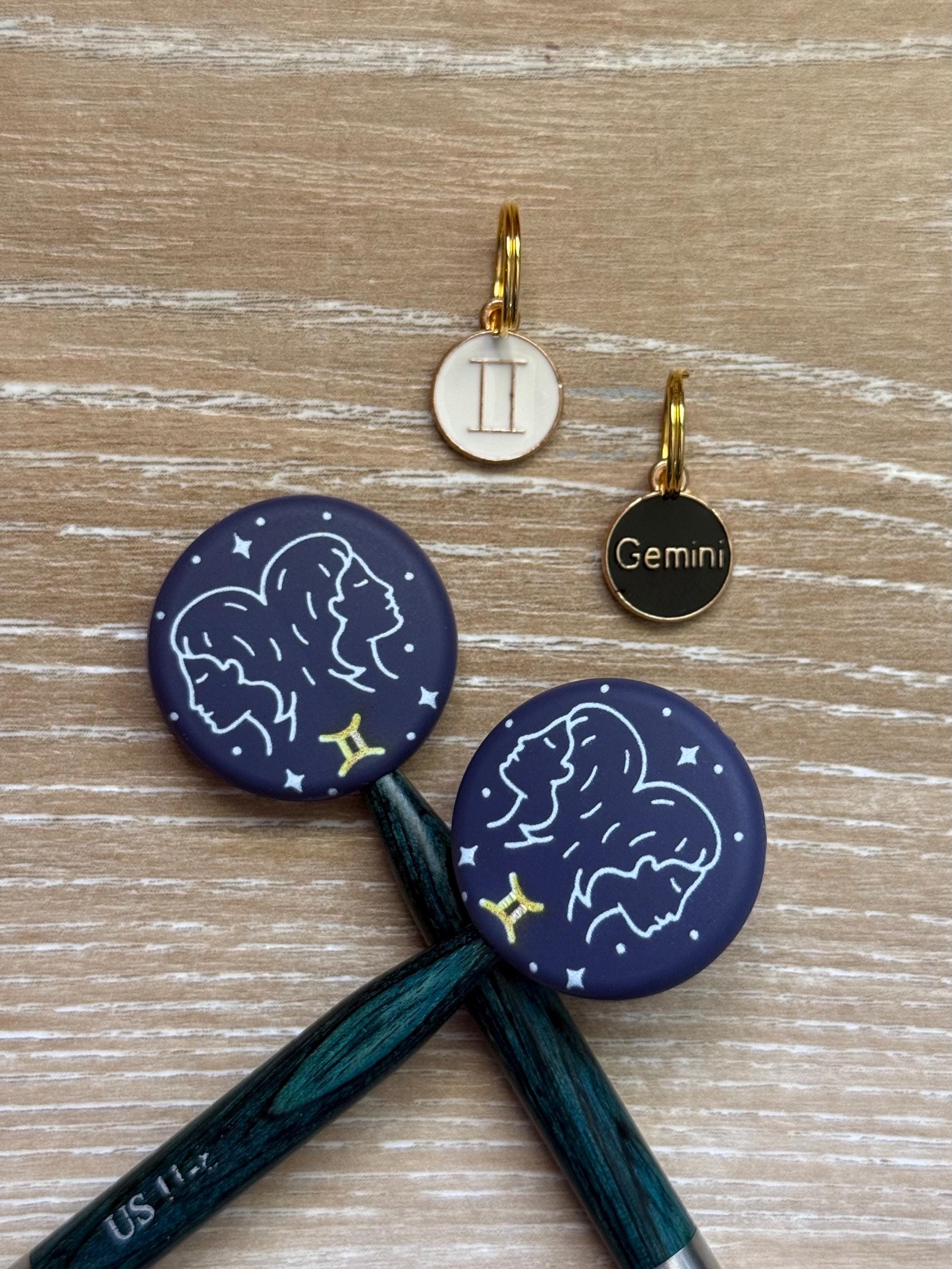 Stitch stopper and stitch marker set for knitting needles, zodiac signs, Gemini, Libra, Scorpio, Aries, cancer, Leo