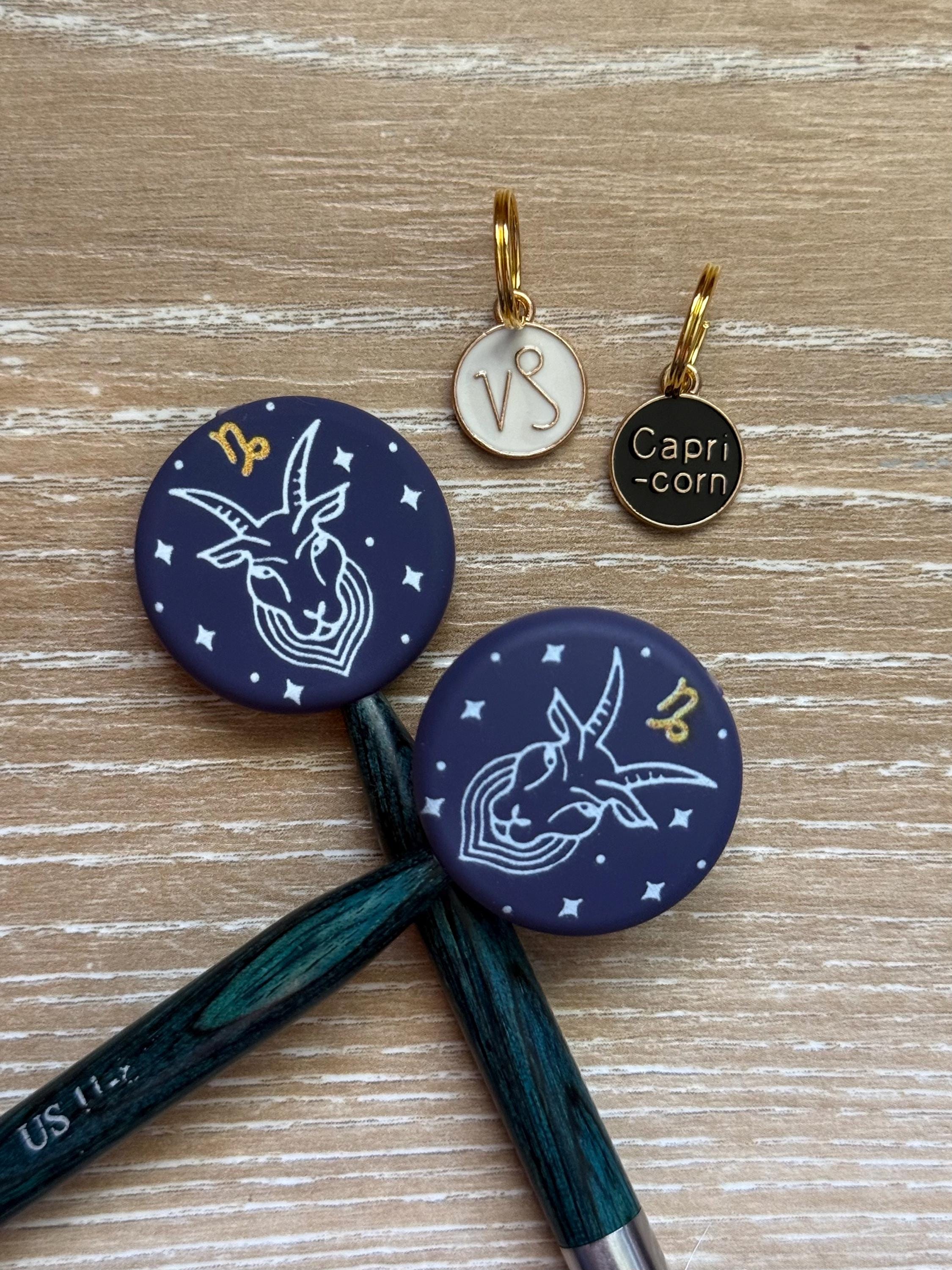 Stitch stopper and stitch marker set for knitting needles, zodiac signs, Gemini, Libra, Scorpio, Aries, cancer, Leo